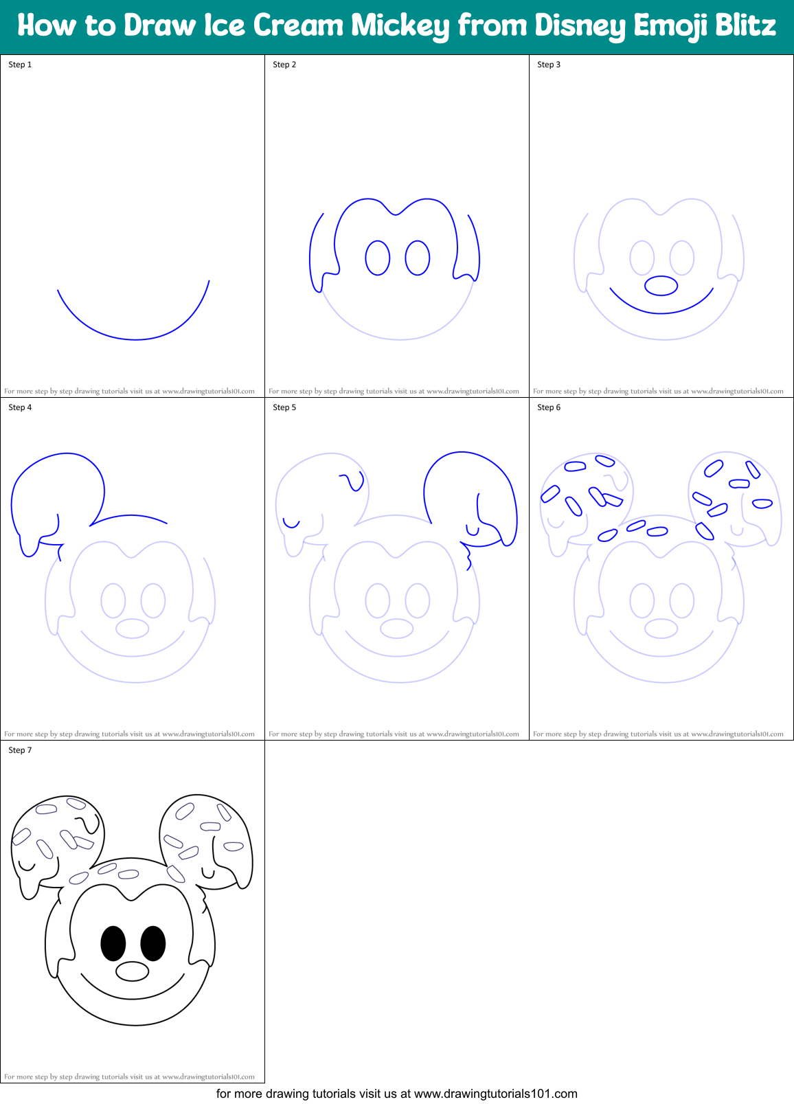 How to Draw Ice Cream Mickey from Disney Emoji Blitz Printable Step by Step