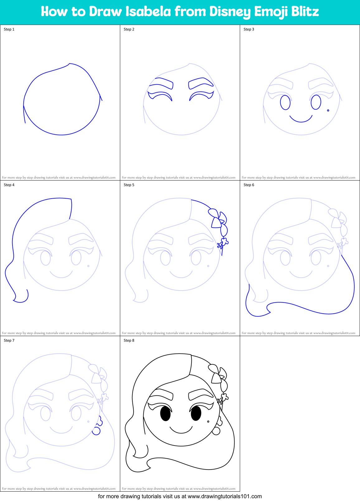 How to Draw Isabela from Disney Emoji Blitz Printable Step by Step