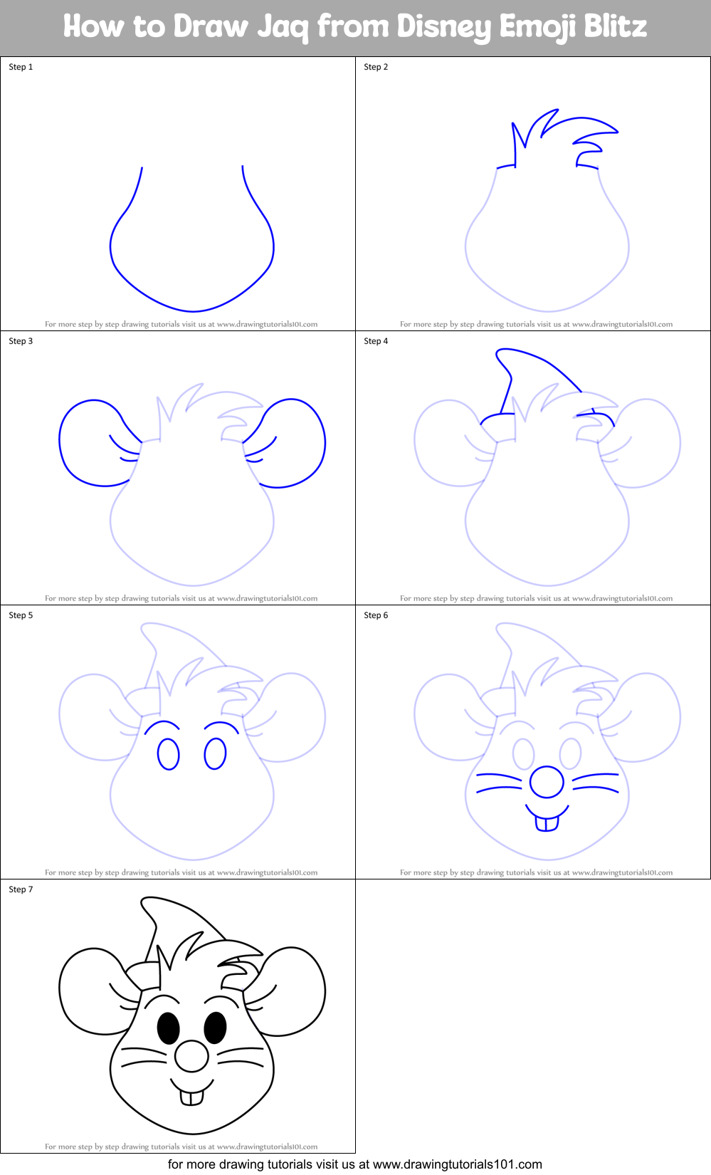 How to Draw Jaq from Disney Emoji Blitz Printable Step by Step