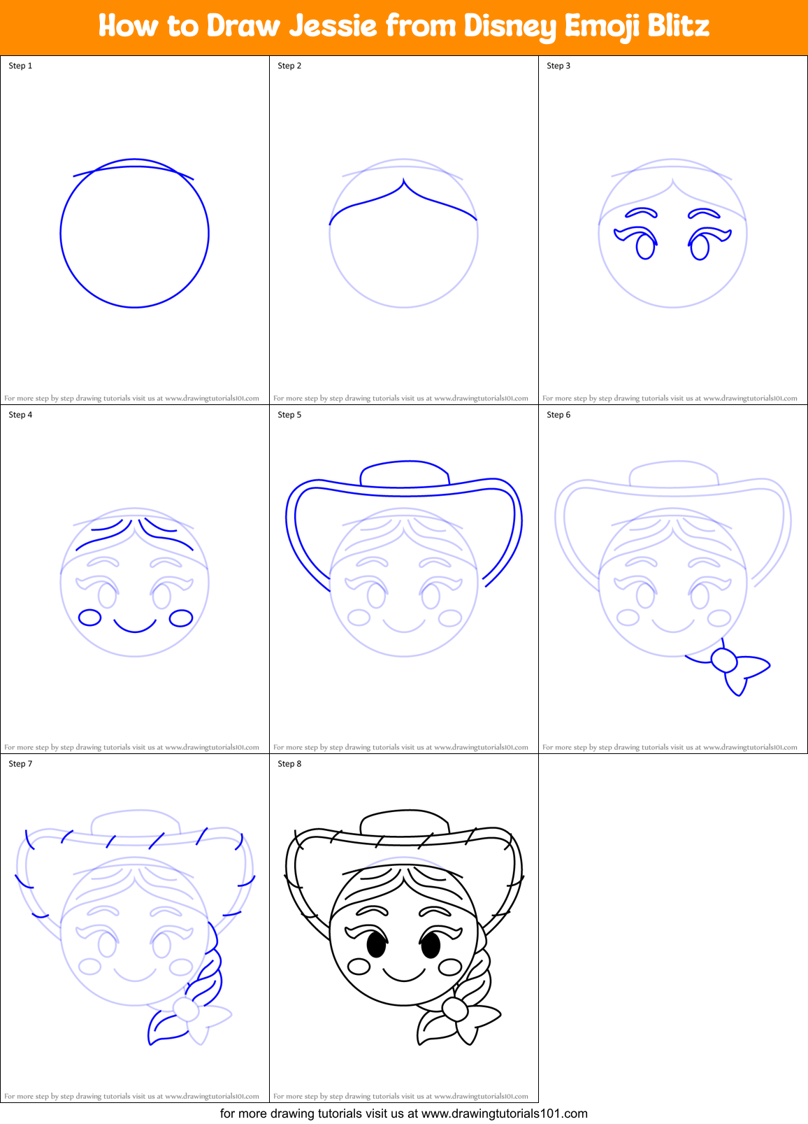How to Draw Jessie from Disney Emoji Blitz Printable Step by Step