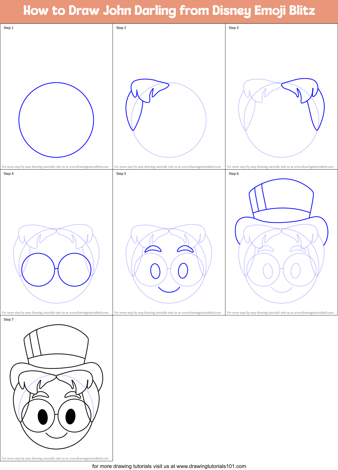 How to Draw John Darling from Disney Emoji Blitz Printable Step by Step