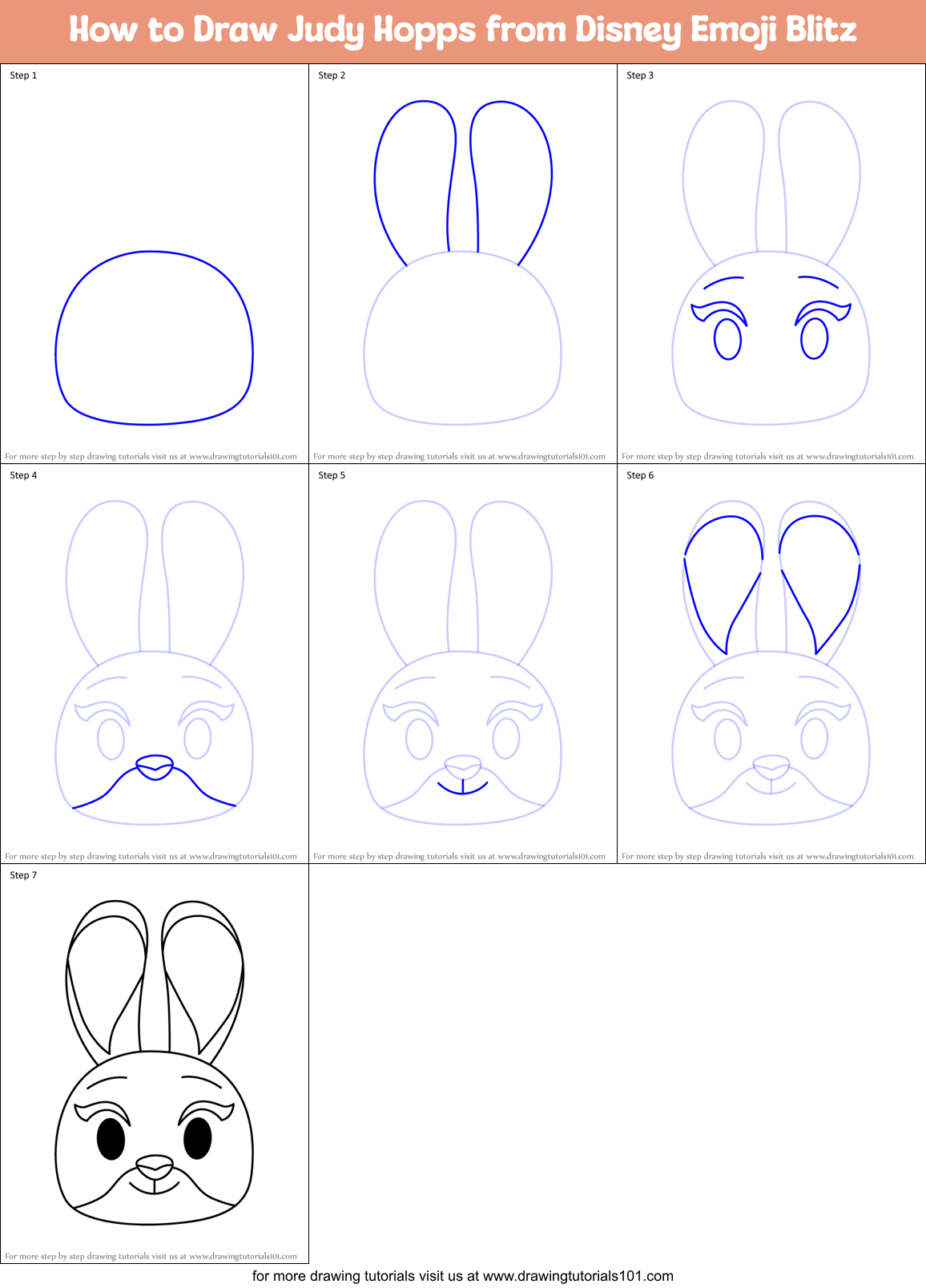 How to Draw Judy Hopps from Disney Emoji Blitz Printable Step by Step