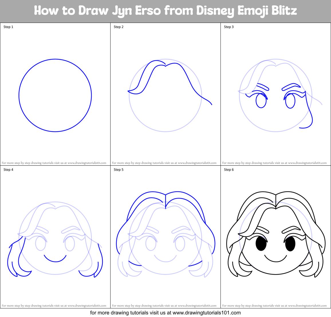 How to Draw Jyn Erso from Disney Emoji Blitz Printable Step by Step