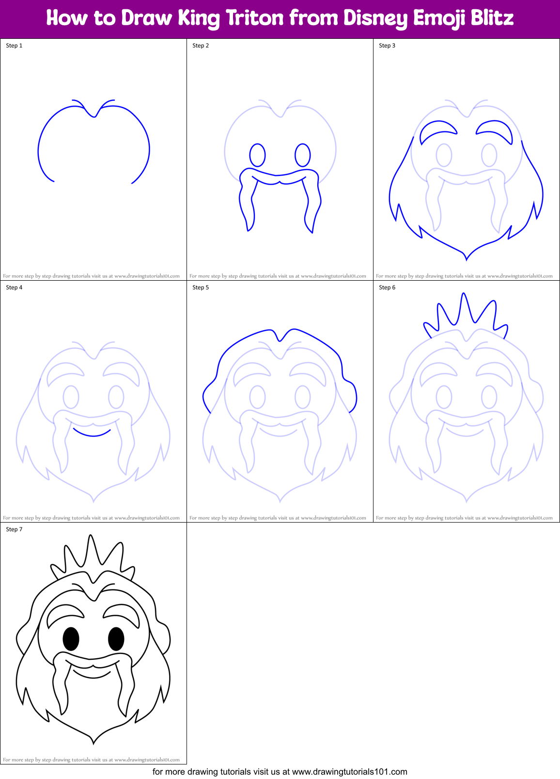 How to Draw King Triton from Disney Emoji Blitz Printable Step by Step