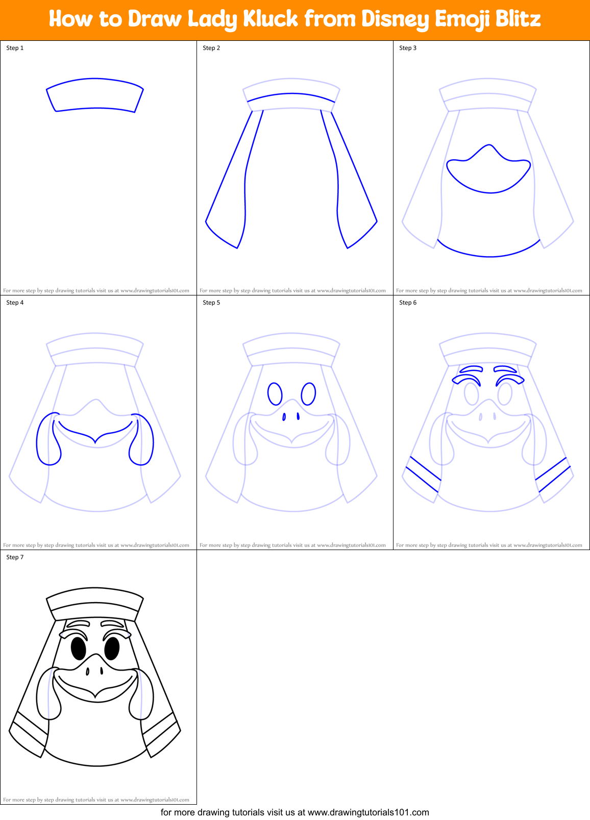 How to Draw Lady Kluck from Disney Emoji Blitz Printable Step by Step