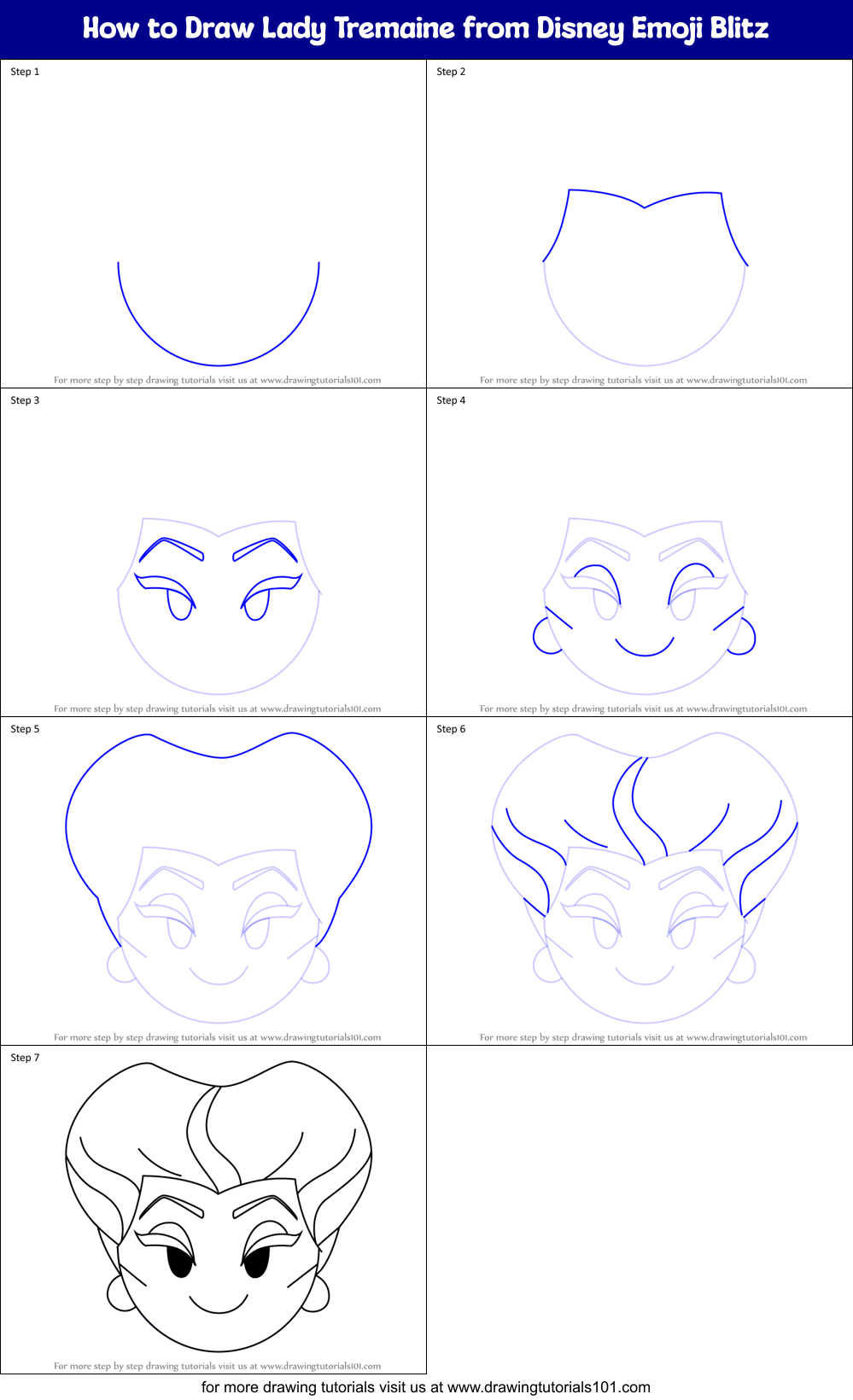How to Draw Lady Tremaine from Disney Emoji Blitz Printable Step by Step