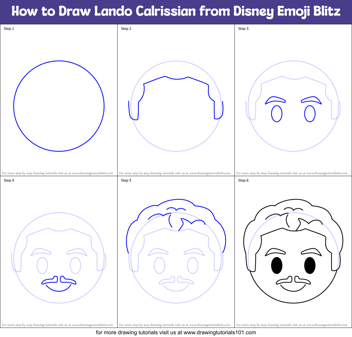 How to Draw Lando Calrissian from Disney Emoji Blitz Printable Step by Step