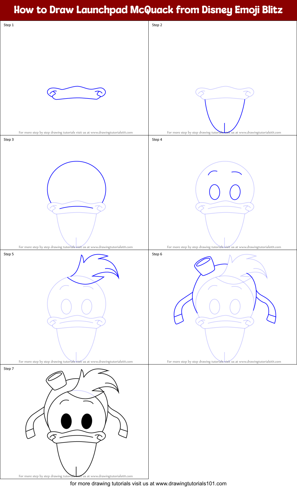 How to Draw Launchpad McQuack from Disney Emoji Blitz Printable Step by Step