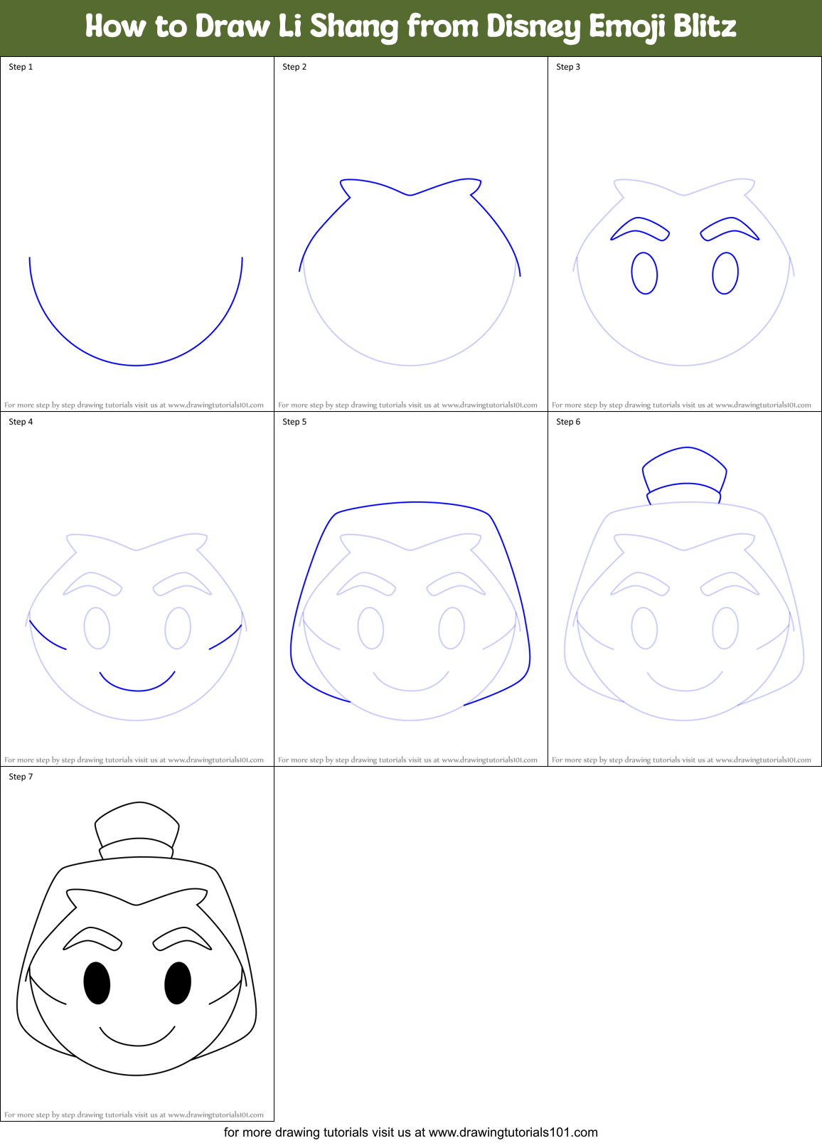 How to Draw Li Shang from Disney Emoji Blitz Printable Step by Step