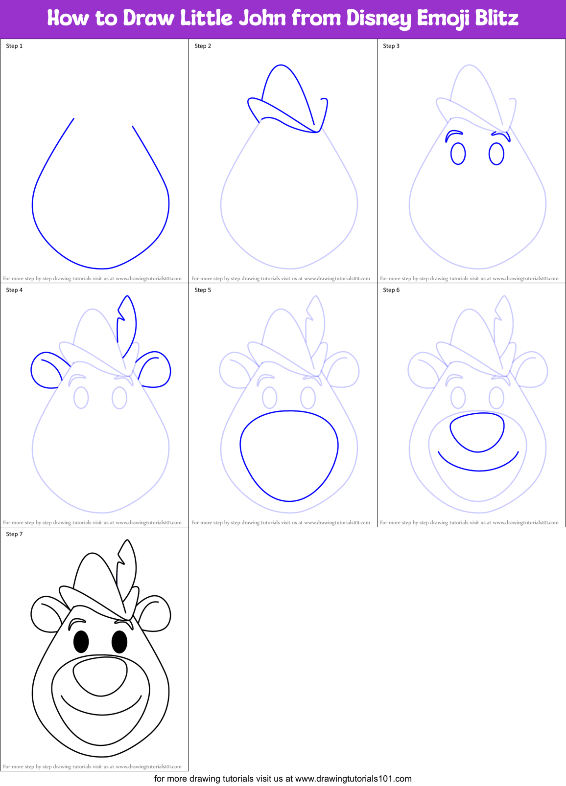 How to Draw Little John from Disney Emoji Blitz Printable Step by Step