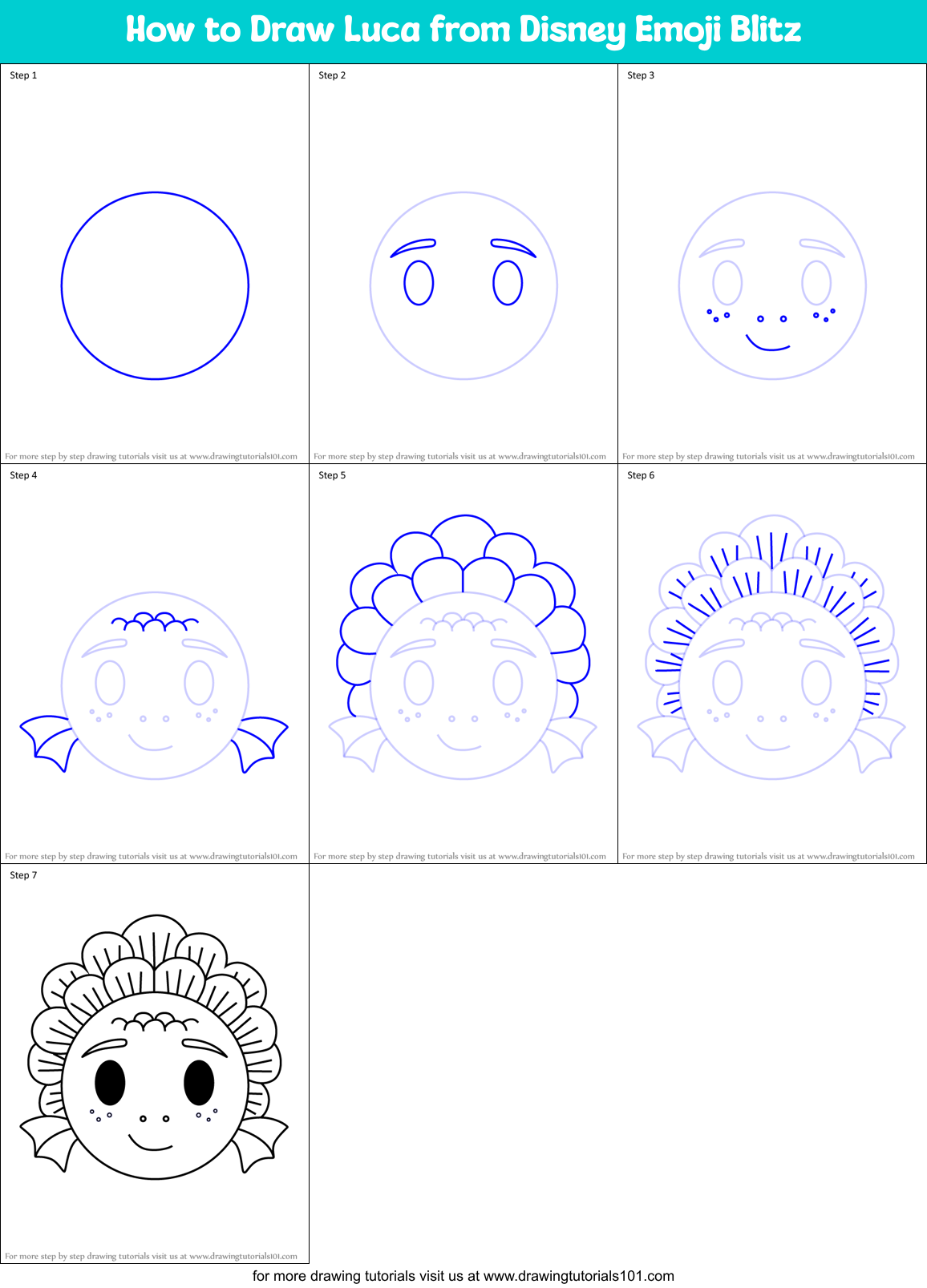 How to Draw Luca from Disney Emoji Blitz Printable Step by Step