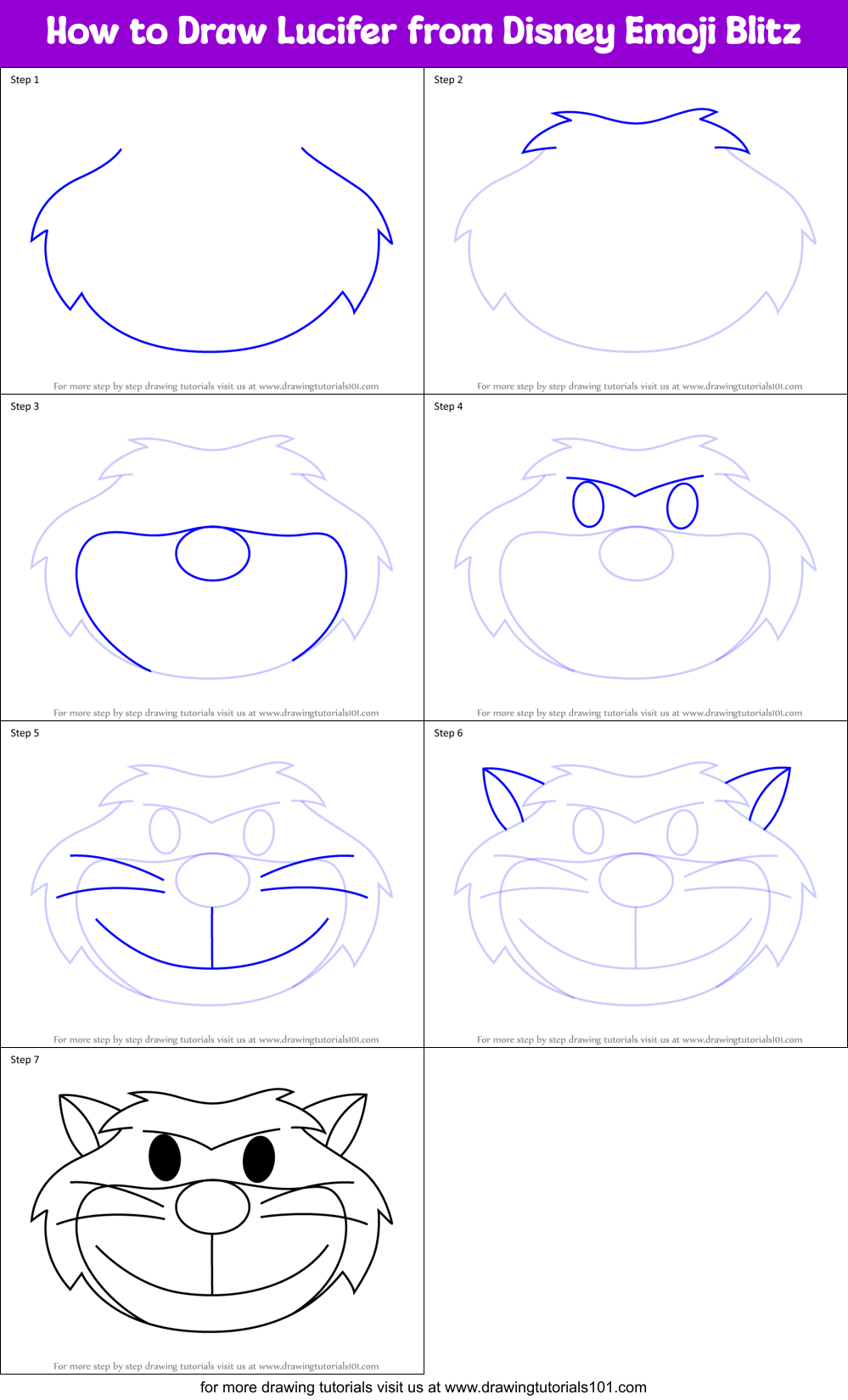 How to Draw Lucifer from Disney Emoji Blitz Printable Step by Step