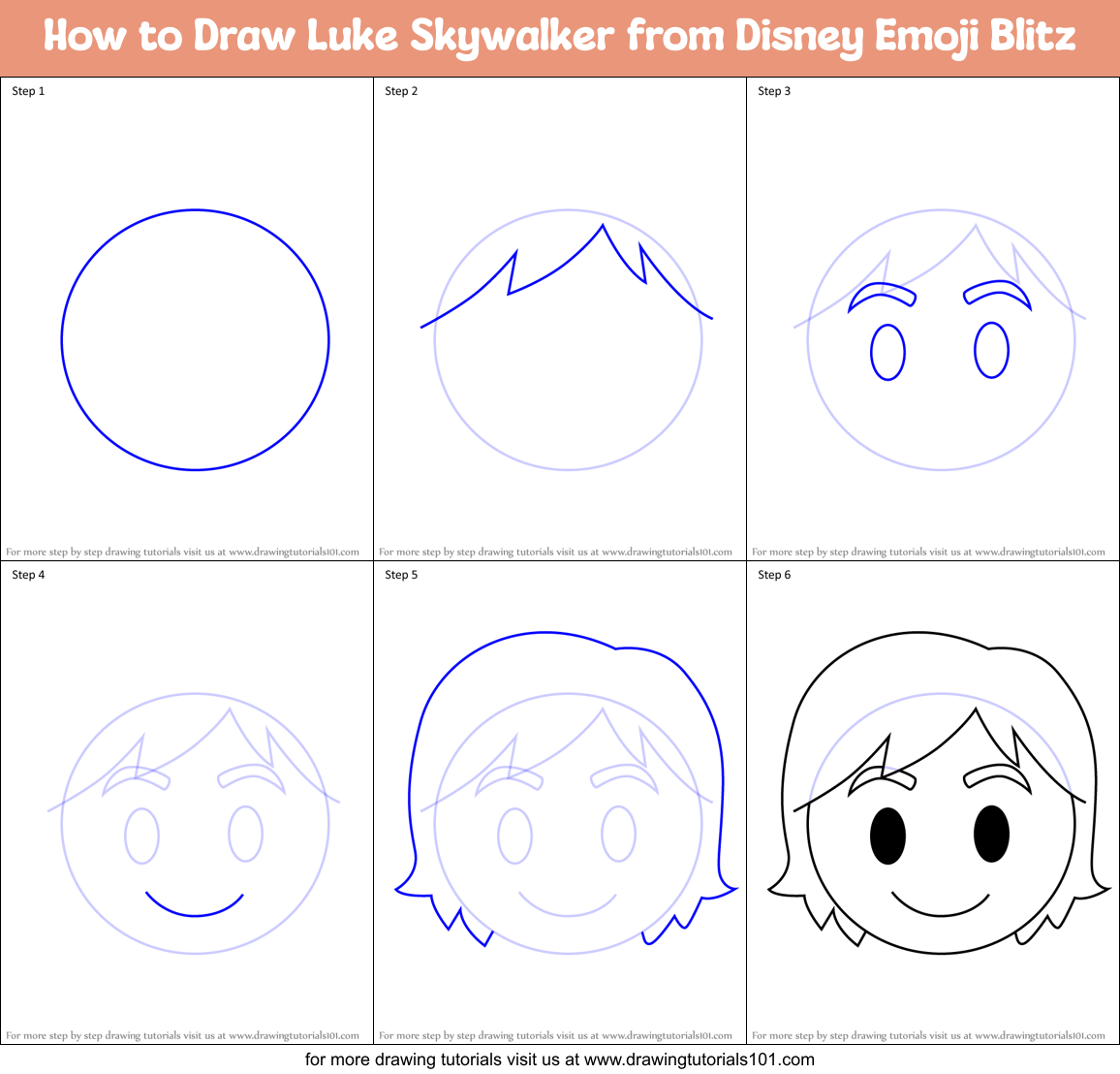 How to Draw Luke Skywalker from Disney Emoji Blitz Printable Step by Step