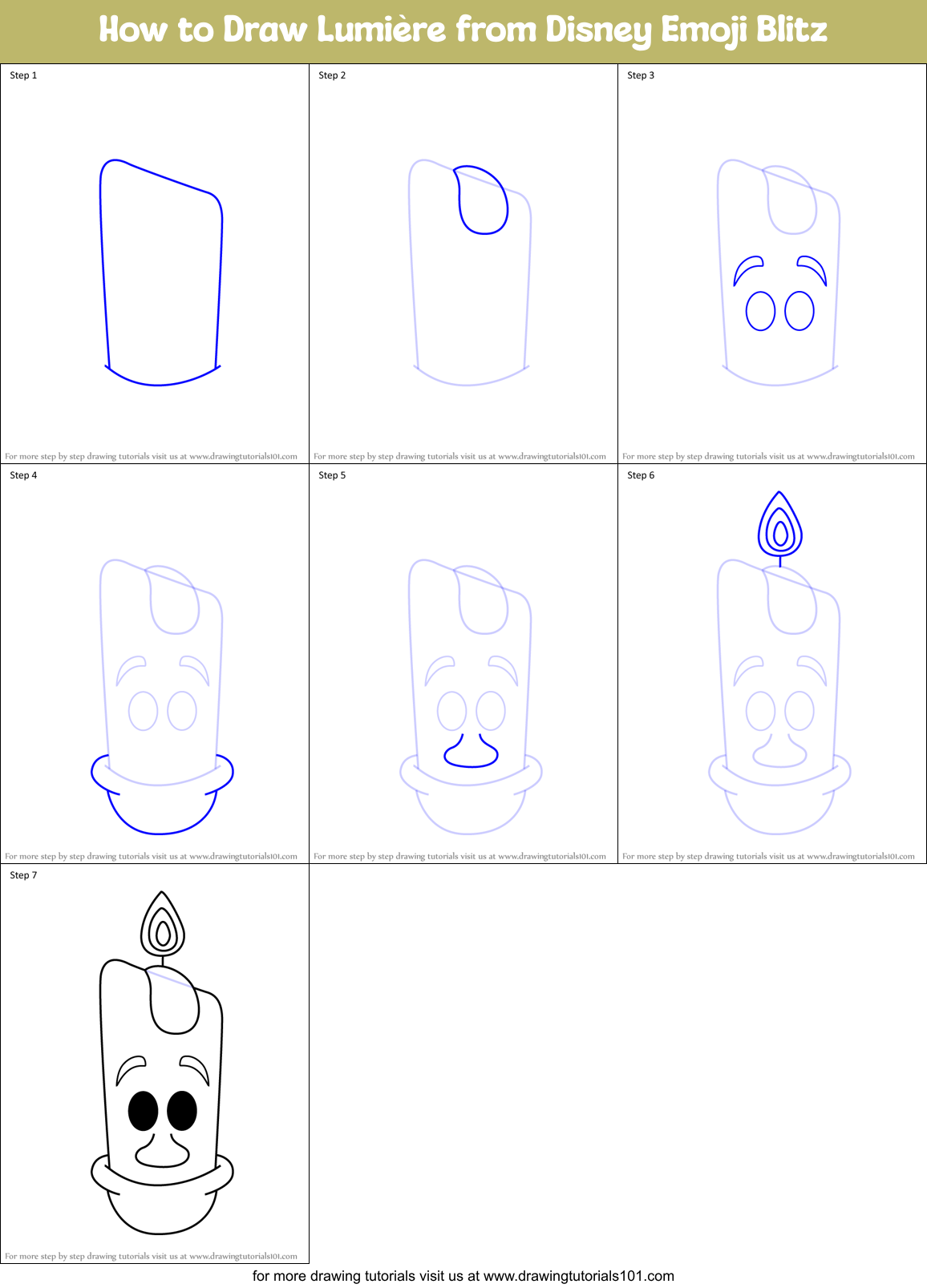 How to Draw Lumière from Disney Emoji Blitz Printable Step by Step