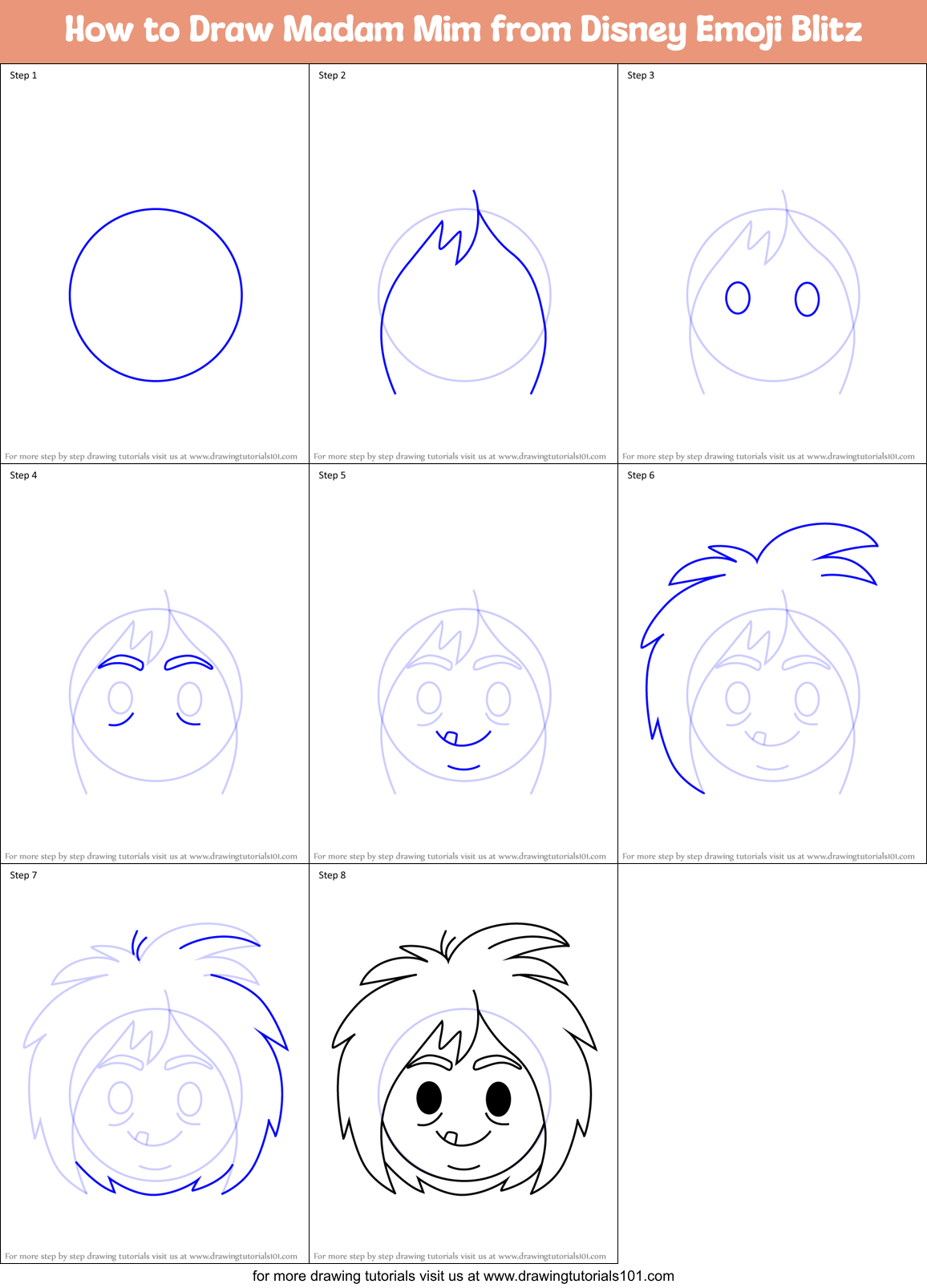 How to Draw Madam Mim from Disney Emoji Blitz Printable Step by Step