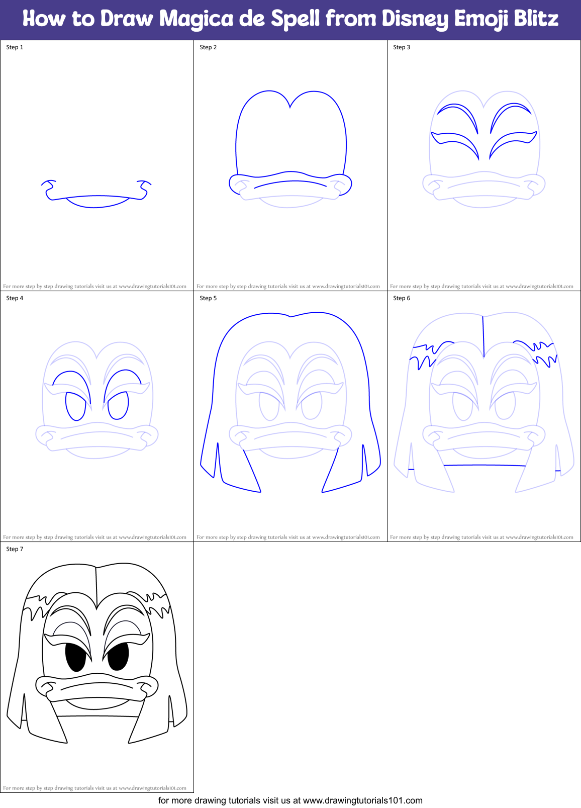 How to Draw Magica de Spell from Disney Emoji Blitz Printable Step by Step