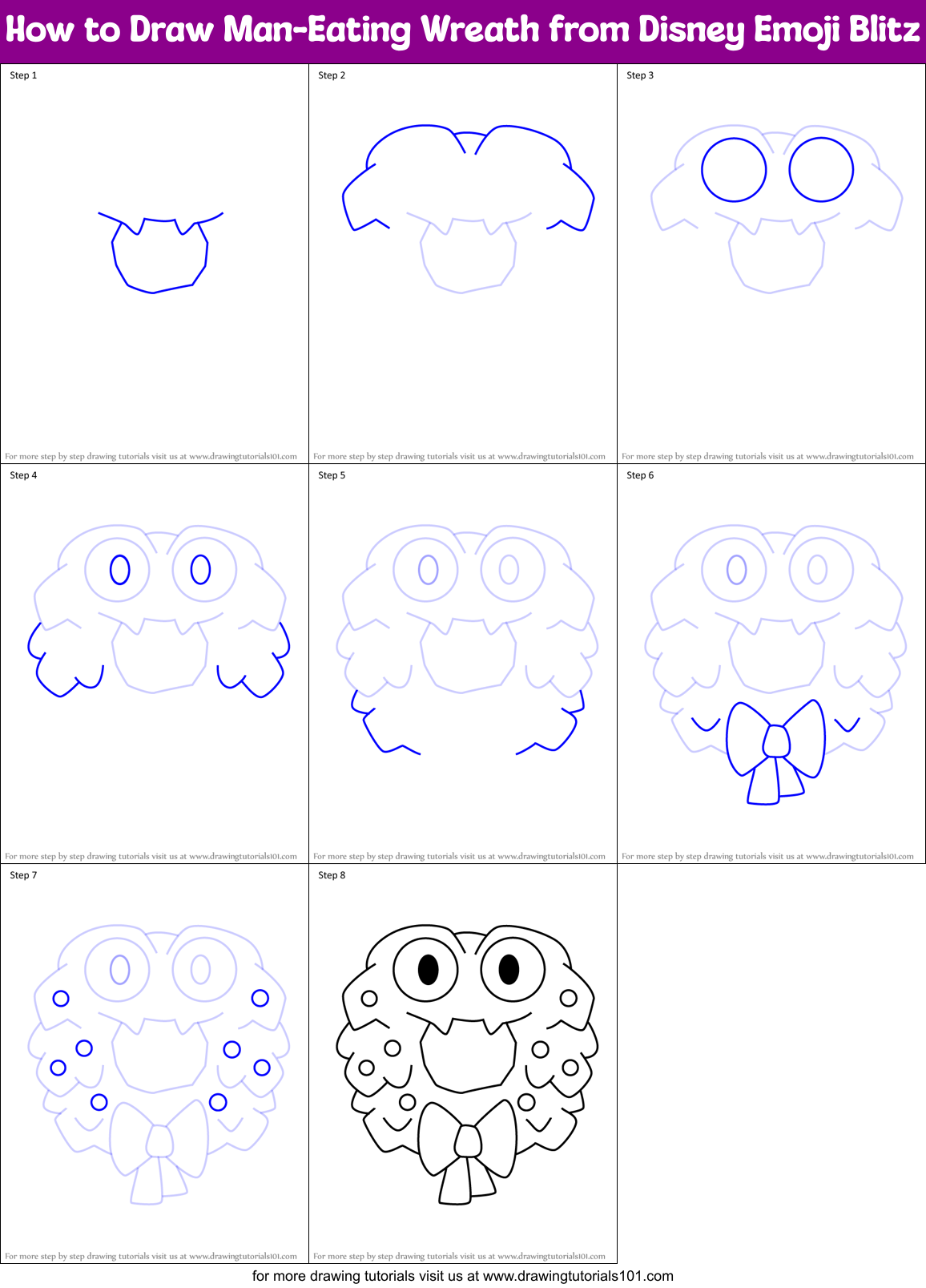 How to Draw Man-Eating Wreath from Disney Emoji Blitz Printable Step by Step