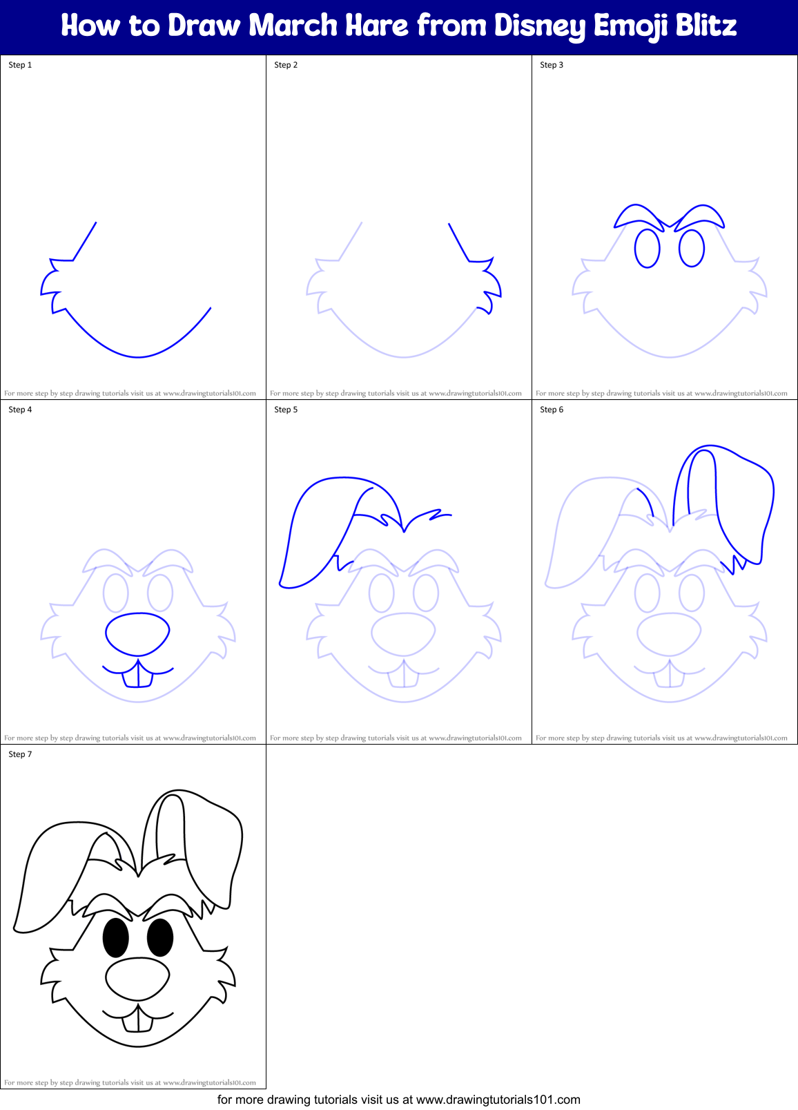 How to Draw March Hare from Disney Emoji Blitz Printable Step by Step
