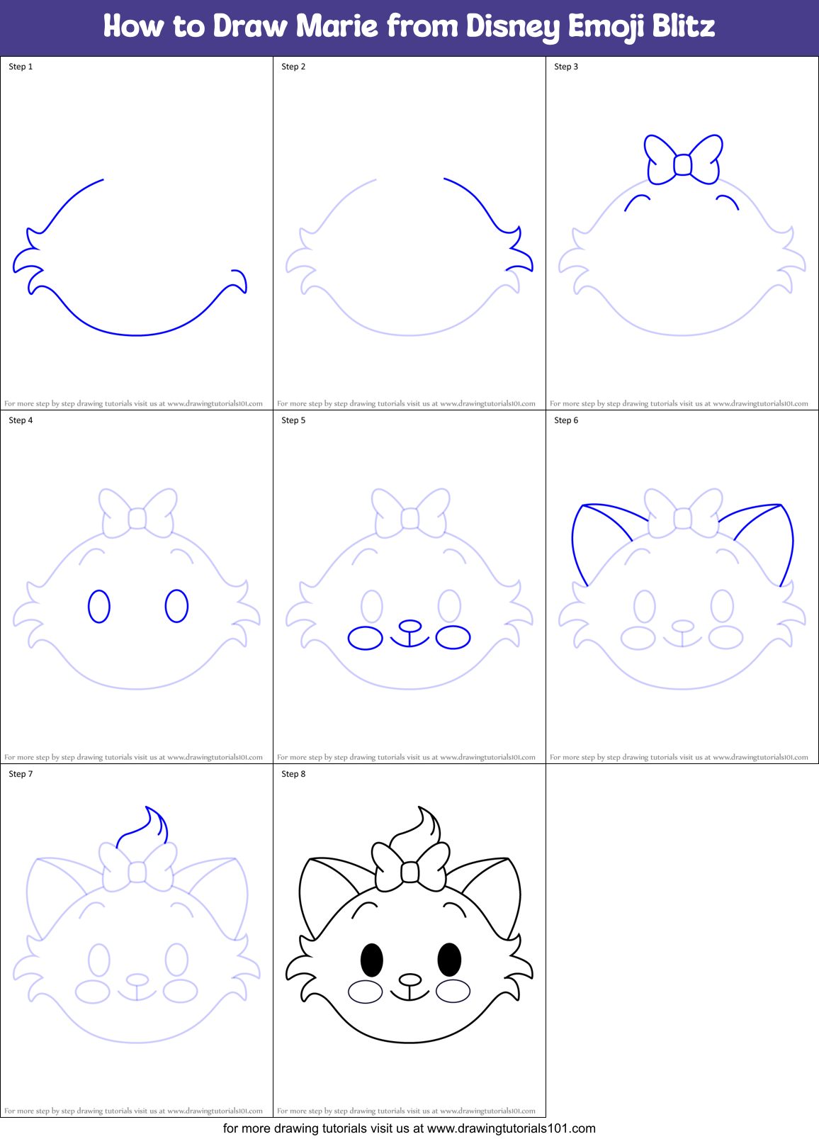 How to Draw Marie from Disney Emoji Blitz Printable Step by Step