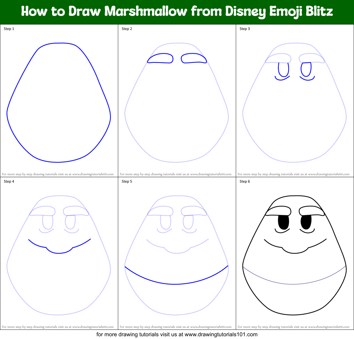 How to Draw Marshmallow from Disney Emoji Blitz Printable Step by Step