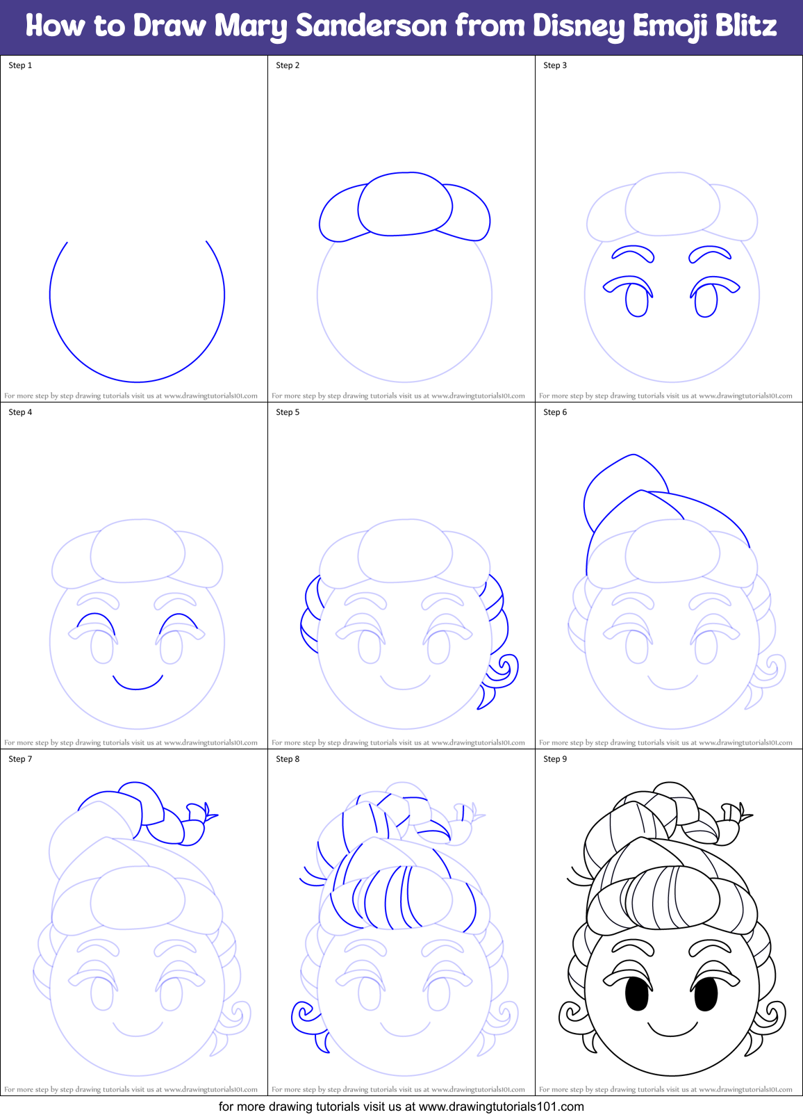 How to Draw Mary Sanderson from Disney Emoji Blitz Printable Step by Step