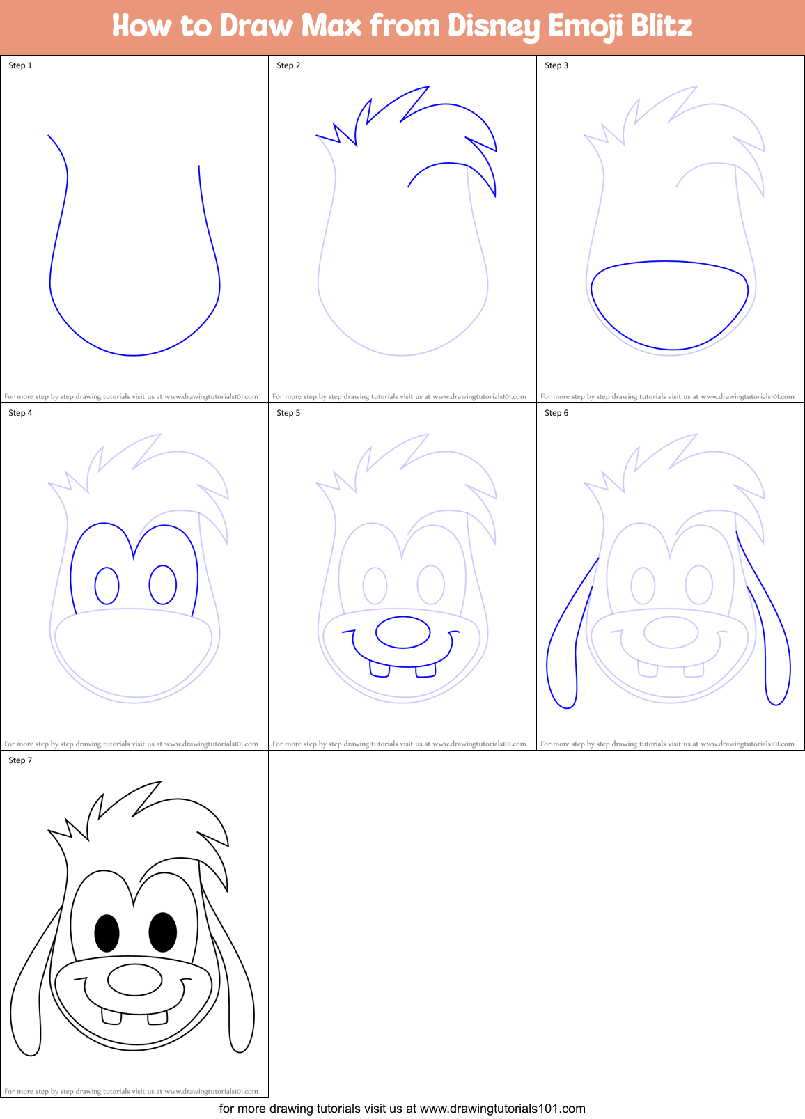 How to Draw Max from Disney Emoji Blitz Printable Step by Step