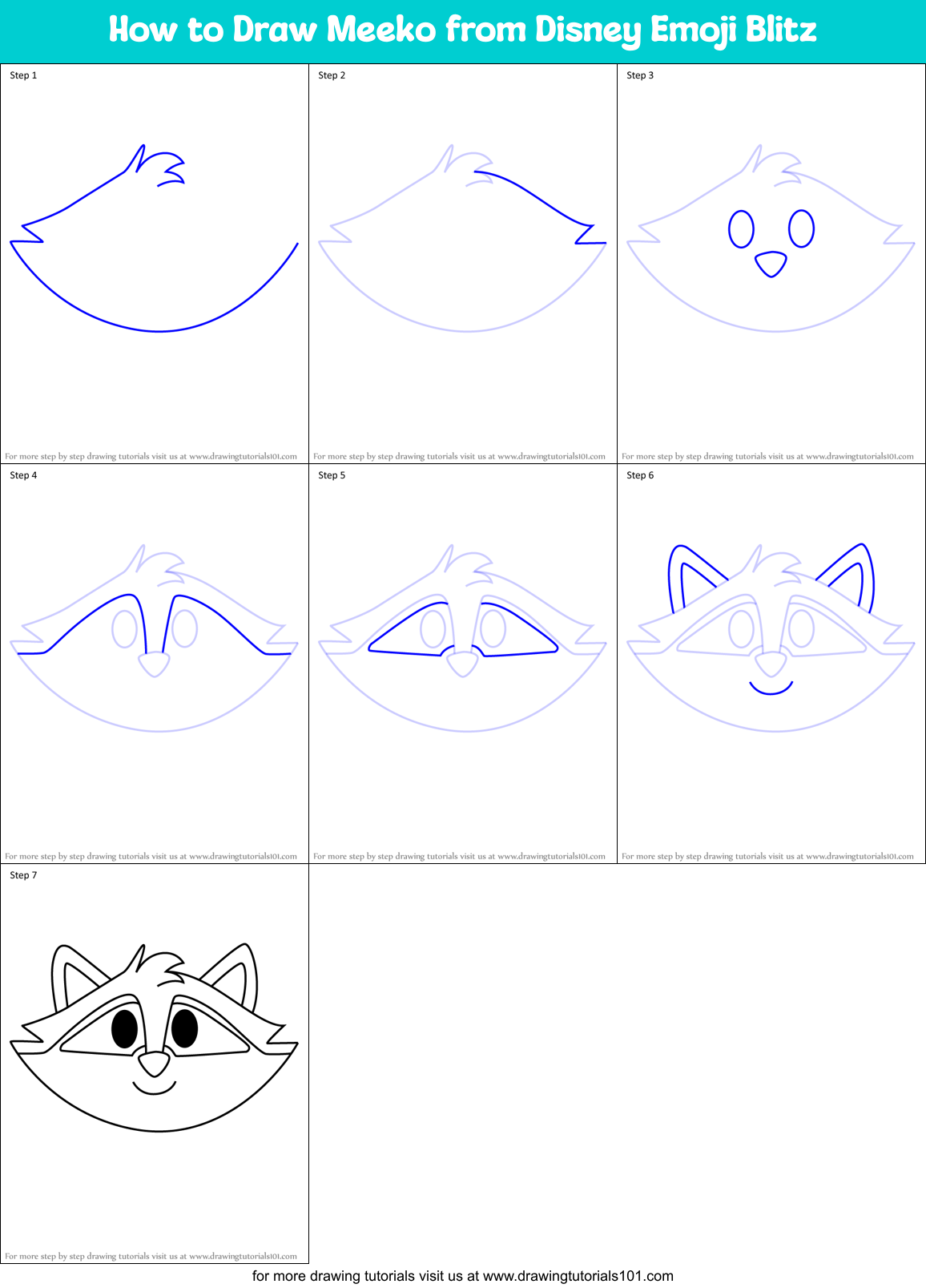 How to Draw Meeko from Disney Emoji Blitz Printable Step by Step