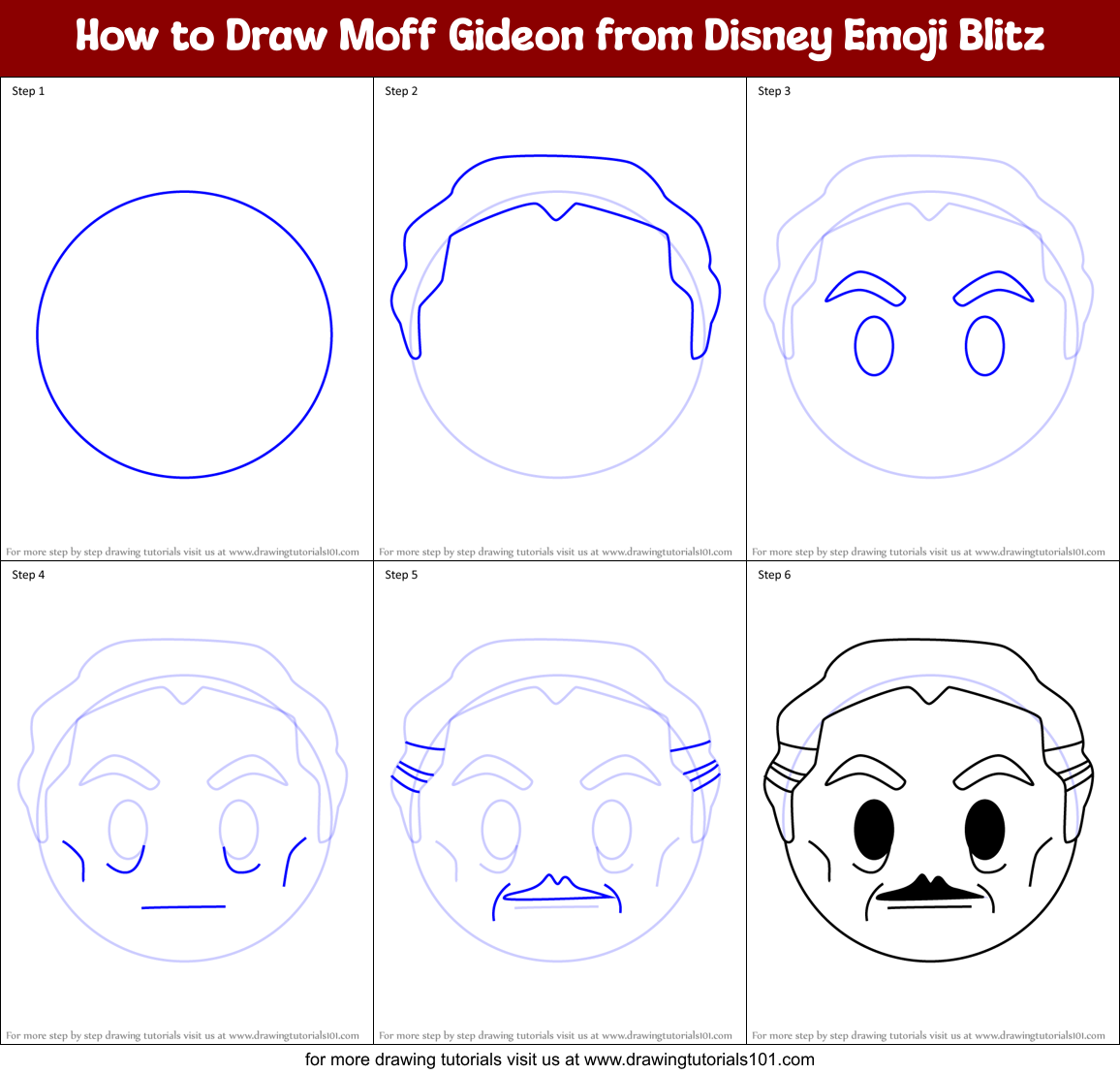 How to Draw Moff Gideon from Disney Emoji Blitz Printable Step by Step