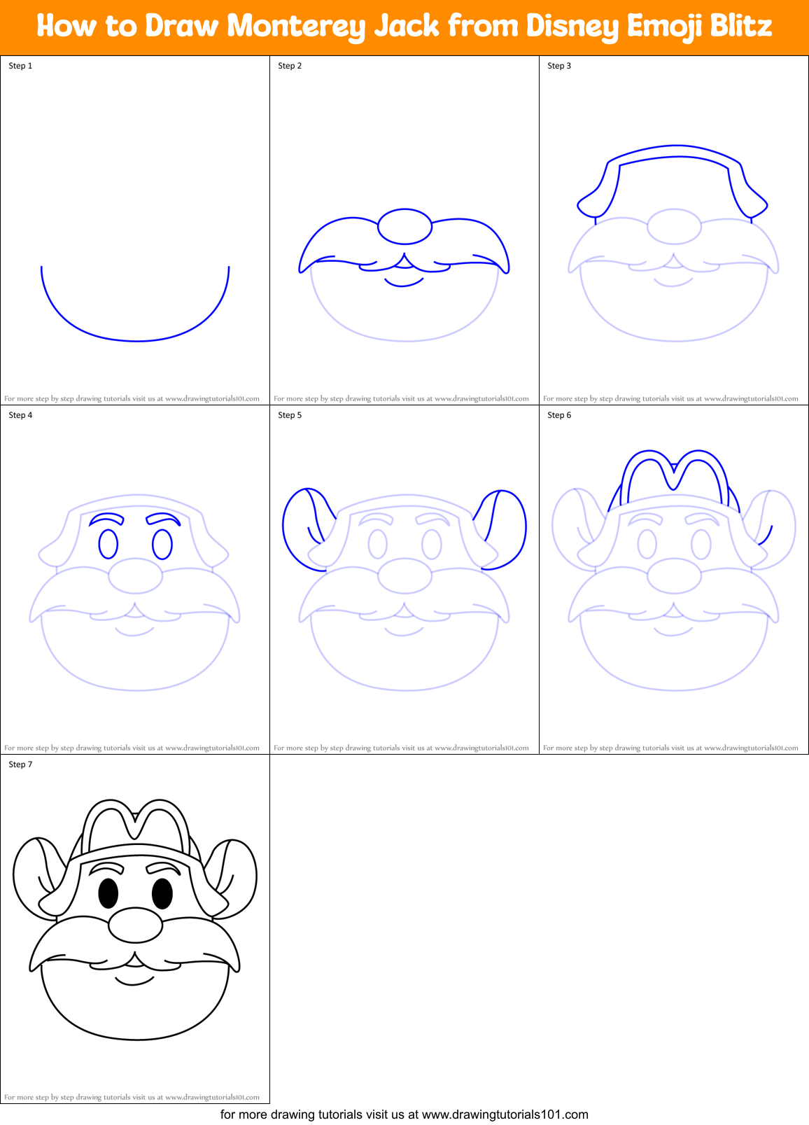 How to Draw Monterey Jack from Disney Emoji Blitz Printable Step by Step