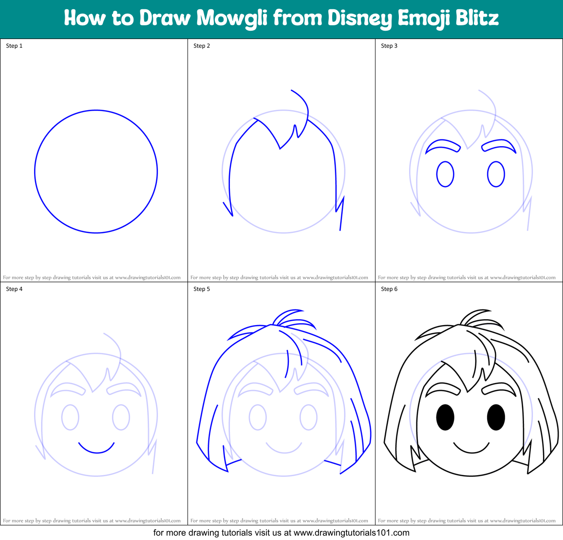 How to Draw Mowgli from Disney Emoji Blitz Printable Step by Step