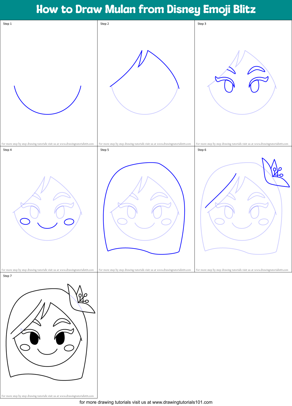 How to Draw Mulan from Disney Emoji Blitz Printable Step by Step