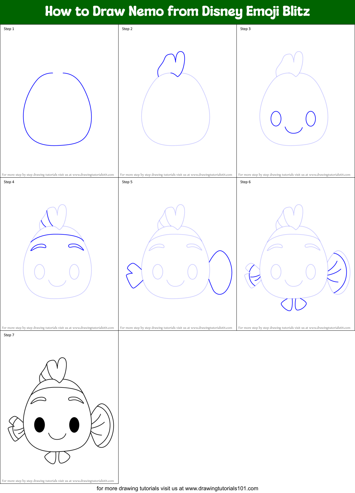 How to Draw Nemo from Disney Emoji Blitz Printable Step by Step
