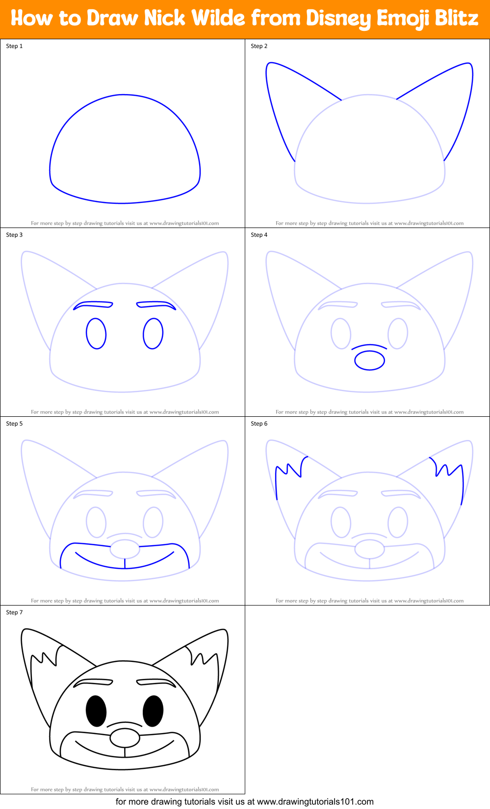 How to Draw Nick Wilde from Disney Emoji Blitz Printable Step by Step