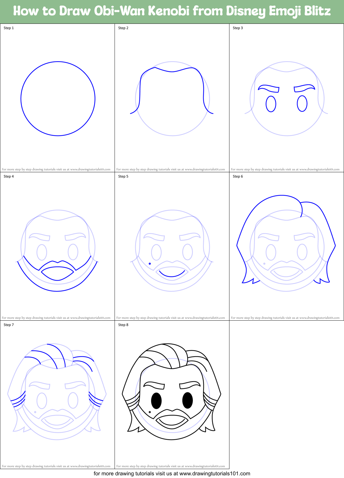 How to Draw Obi-Wan Kenobi from Disney Emoji Blitz Printable Step by Step