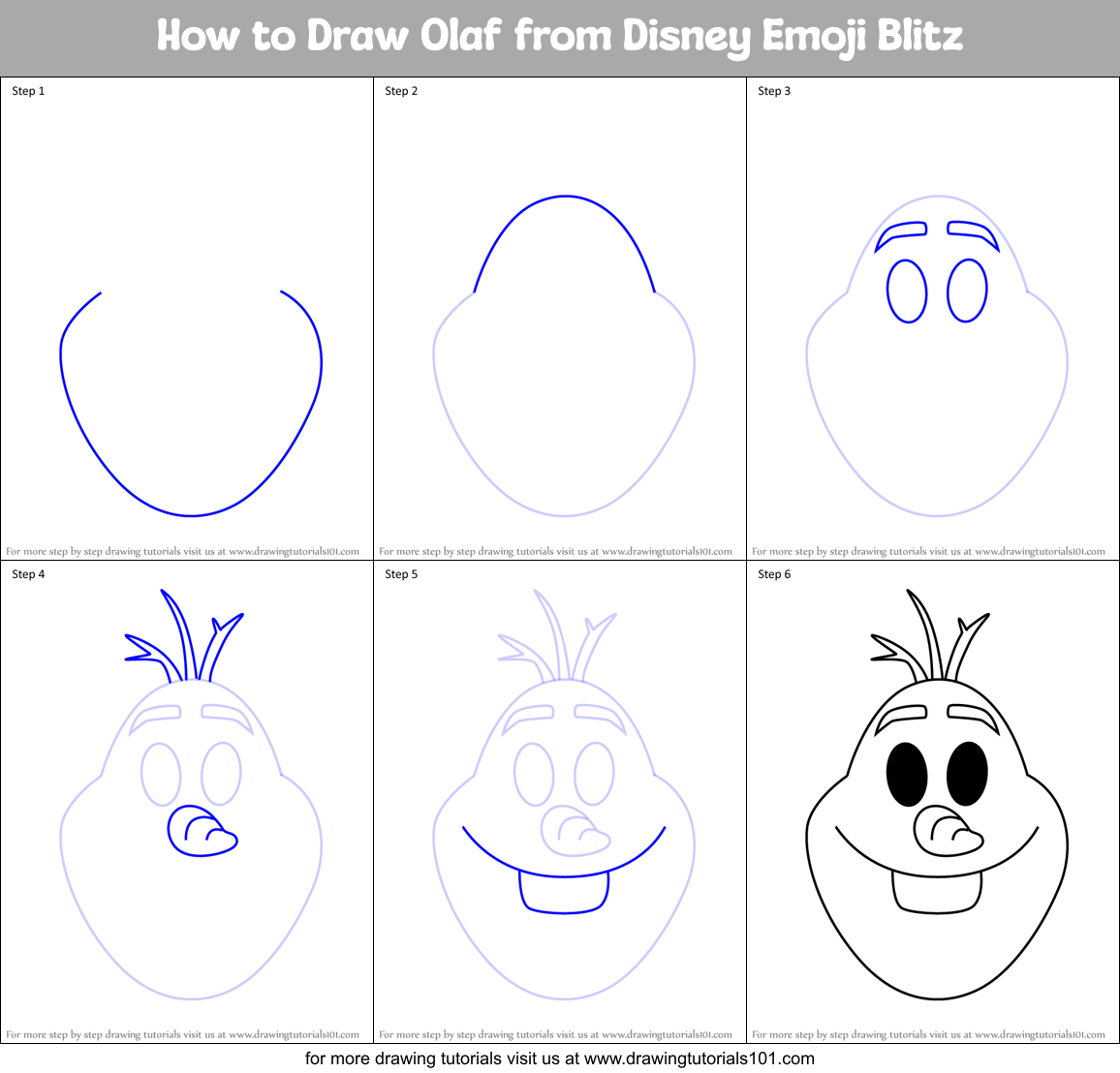How to Draw Olaf from Disney Emoji Blitz Printable Step by Step