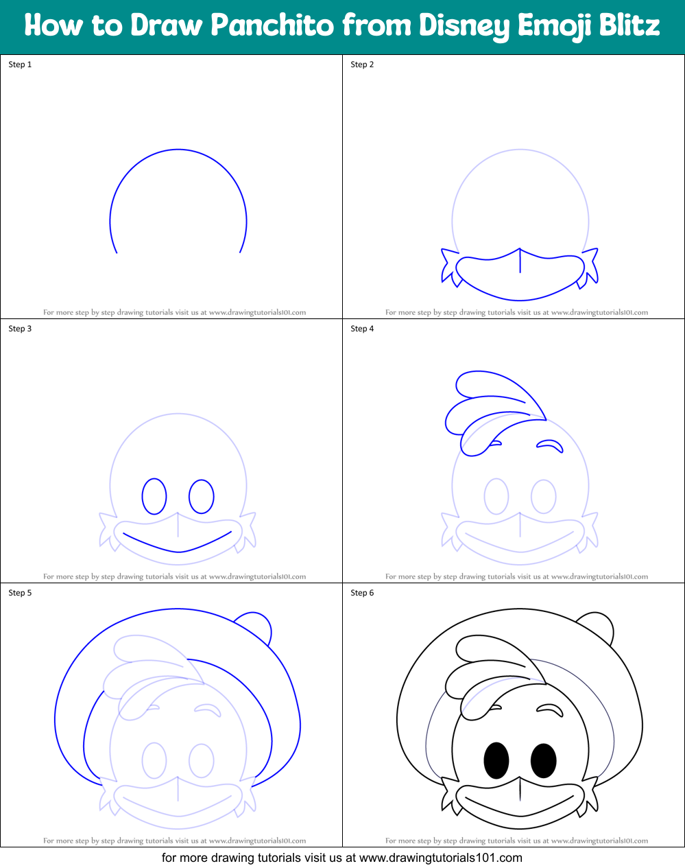 How to Draw Panchito from Disney Emoji Blitz Printable Step by Step