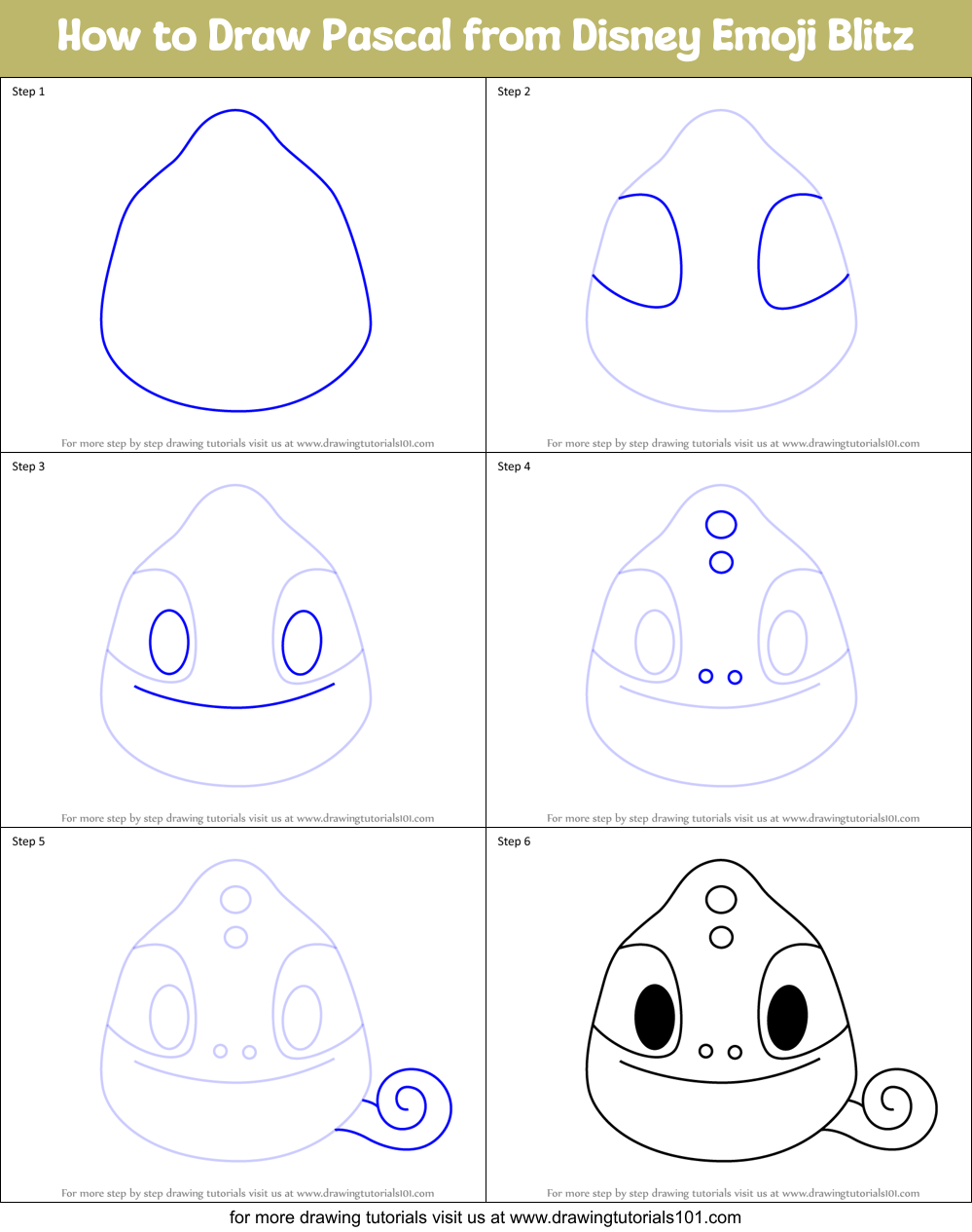 How to Draw Pascal from Disney Emoji Blitz Printable Step by Step