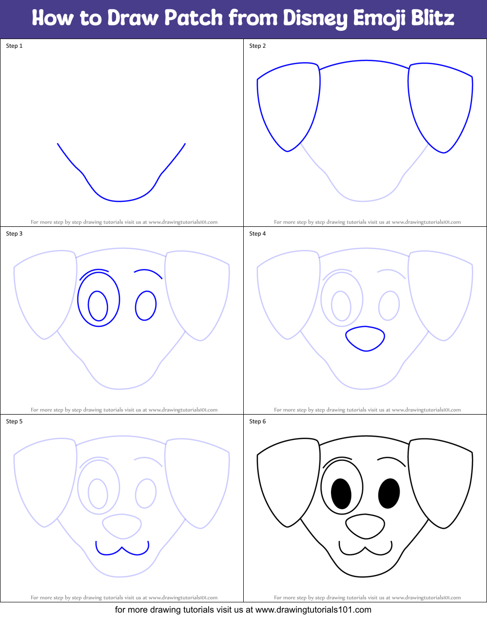 How to Draw Patch from Disney Emoji Blitz Printable Step by Step