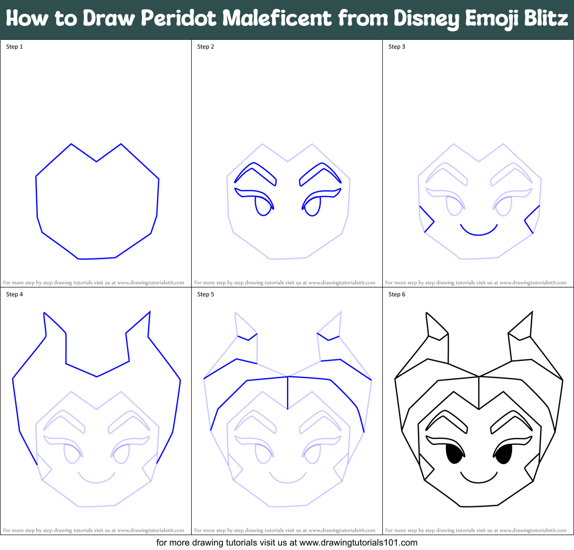 How to Draw Peridot Maleficent from Disney Emoji Blitz Printable Step by Step