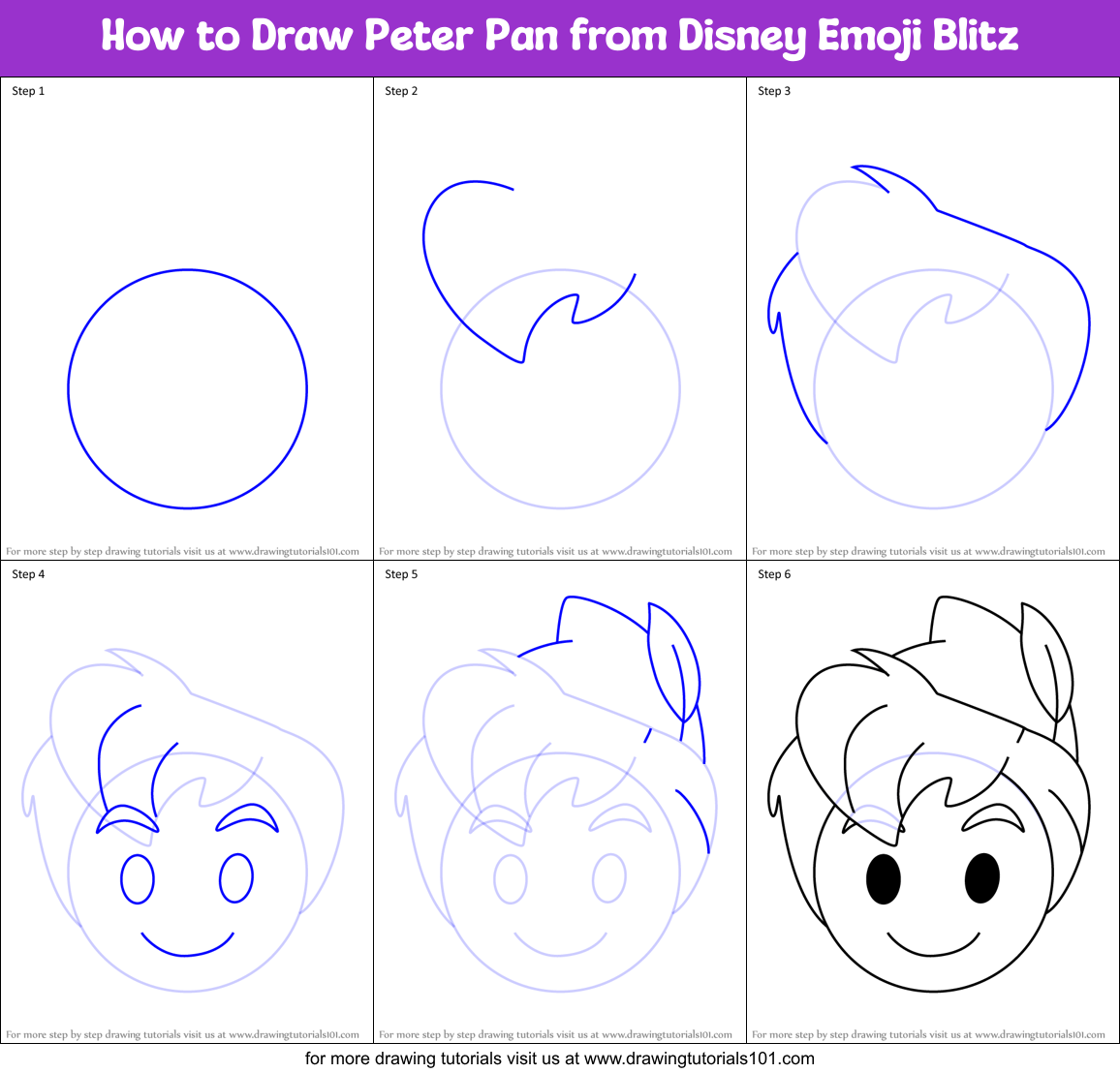 How to Draw Peter Pan from Disney Emoji Blitz Printable Step by Step