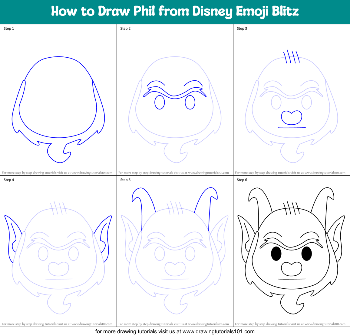 How to Draw Phil from Disney Emoji Blitz Printable Step by Step
