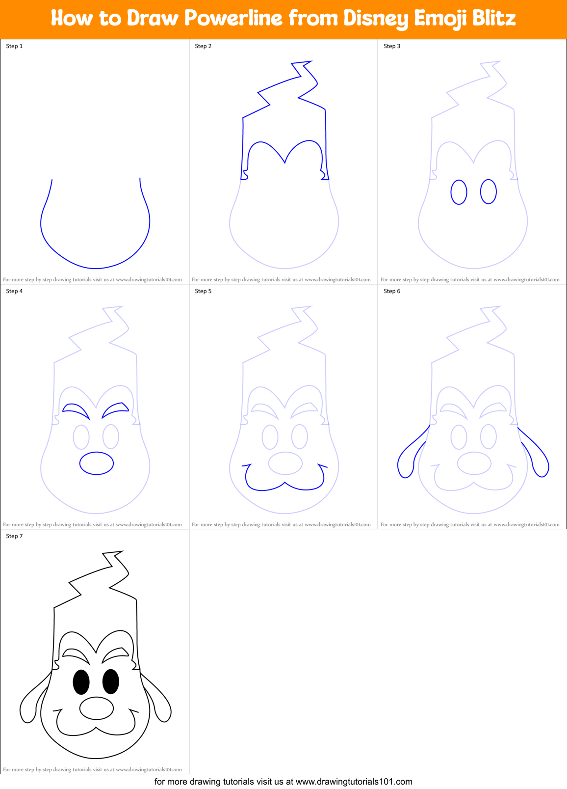 How to Draw Powerline from Disney Emoji Blitz Printable Step by Step