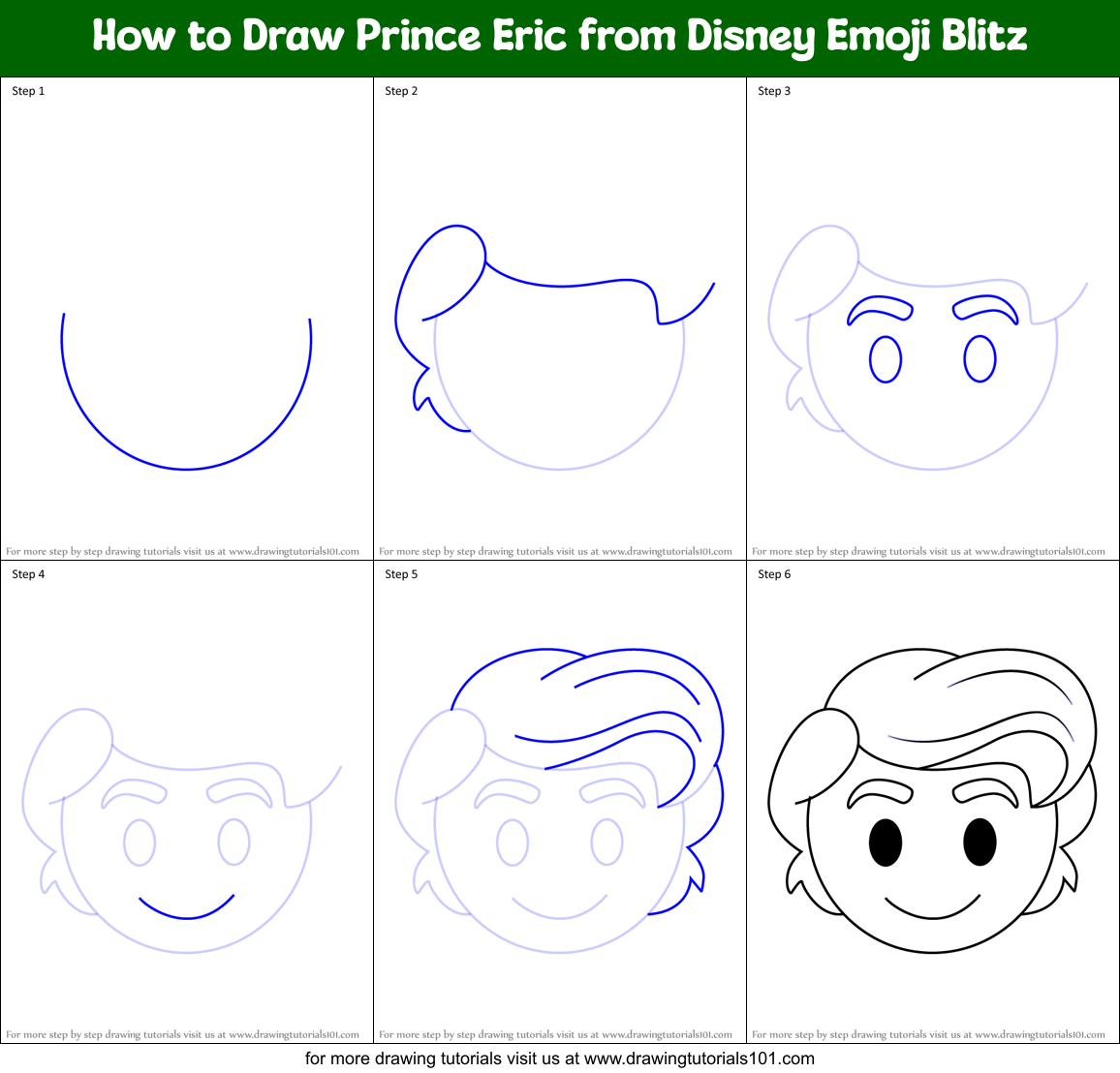 How to Draw Prince Eric from Disney Emoji Blitz Printable Step by Step