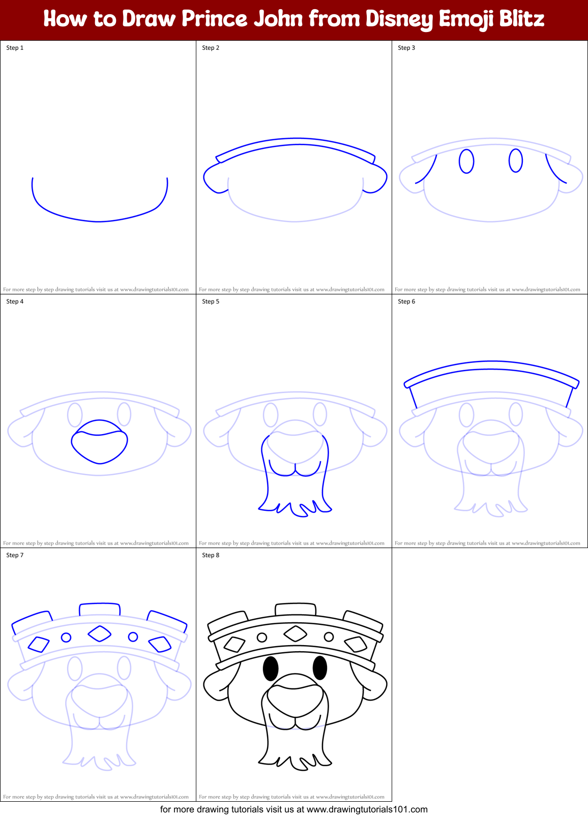 How to Draw Prince John from Disney Emoji Blitz Printable Step by Step