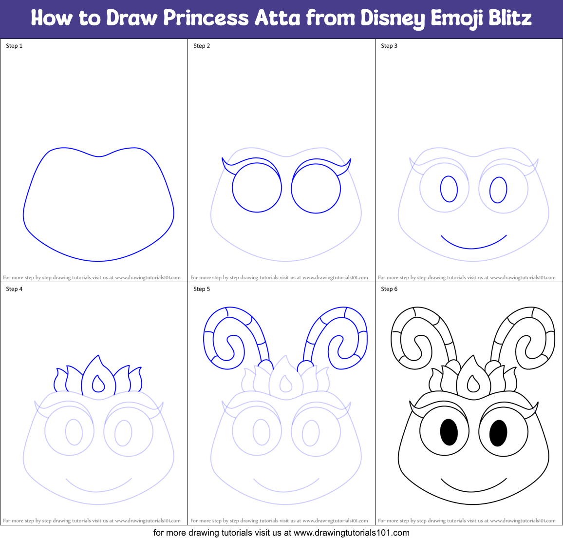 How to Draw Princess Atta from Disney Emoji Blitz Printable Step by Step