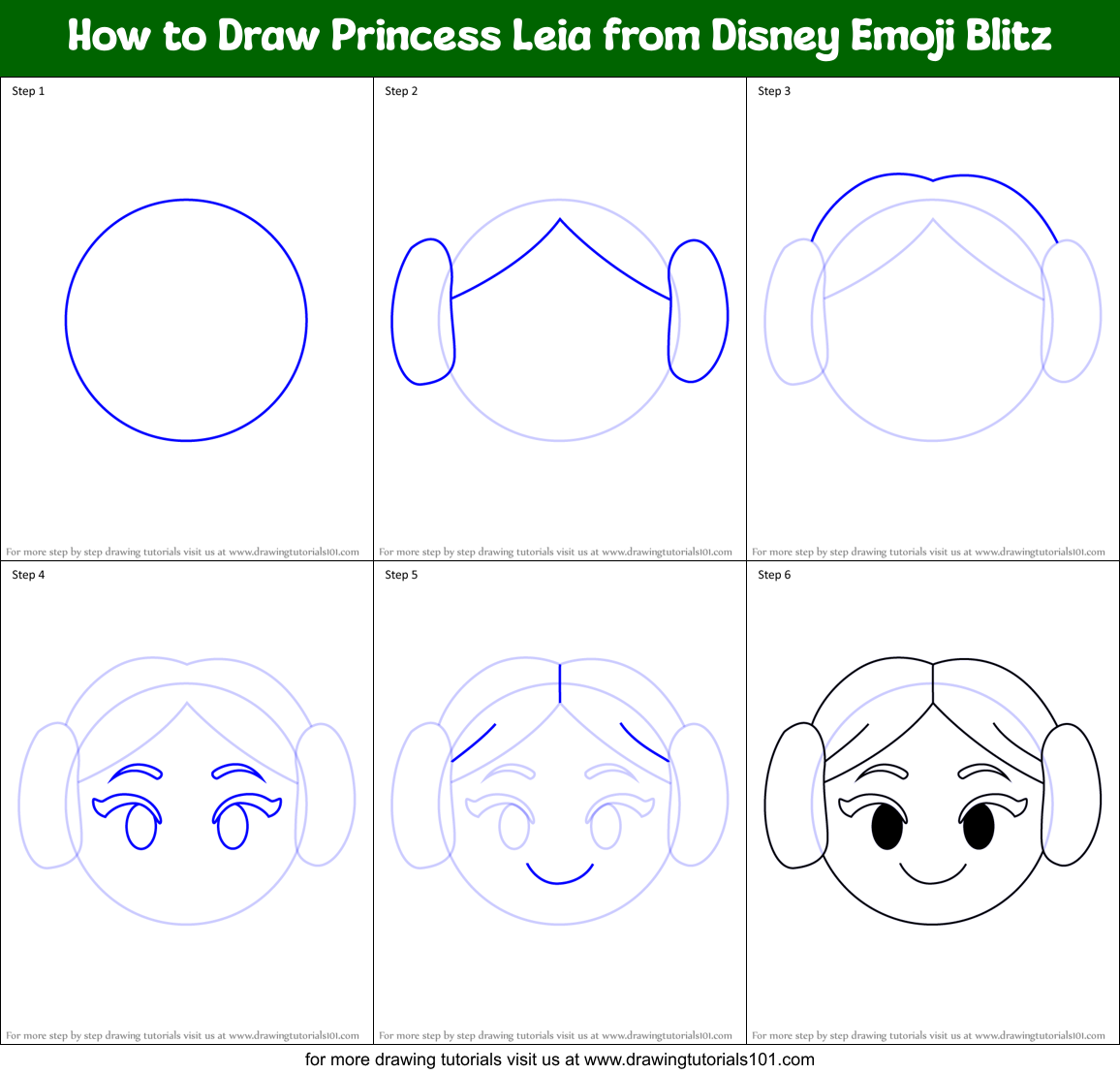 How to Draw Princess Leia from Disney Emoji Blitz Printable Step by Step
