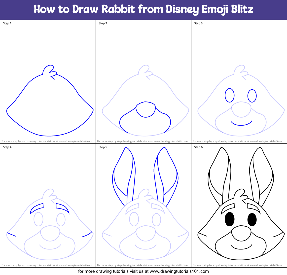 How to Draw Rabbit from Disney Emoji Blitz Printable Step by Step