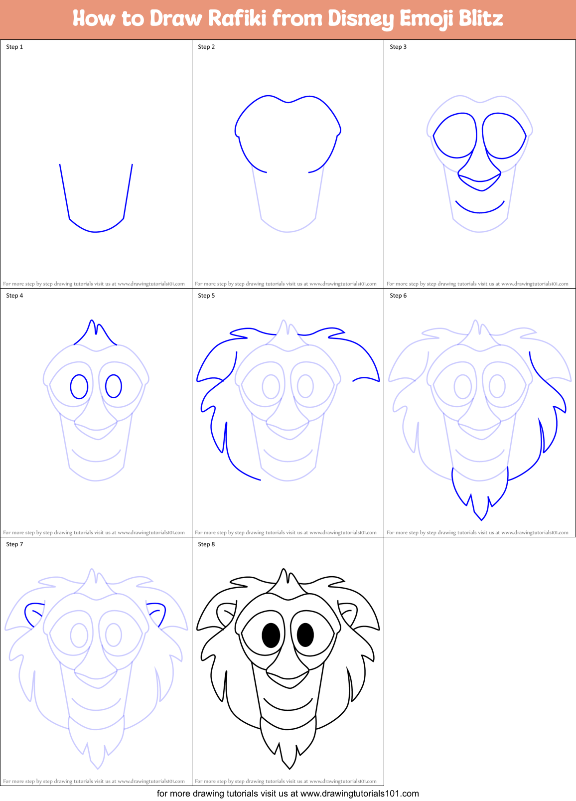 How to Draw Rafiki from Disney Emoji Blitz Printable Step by Step