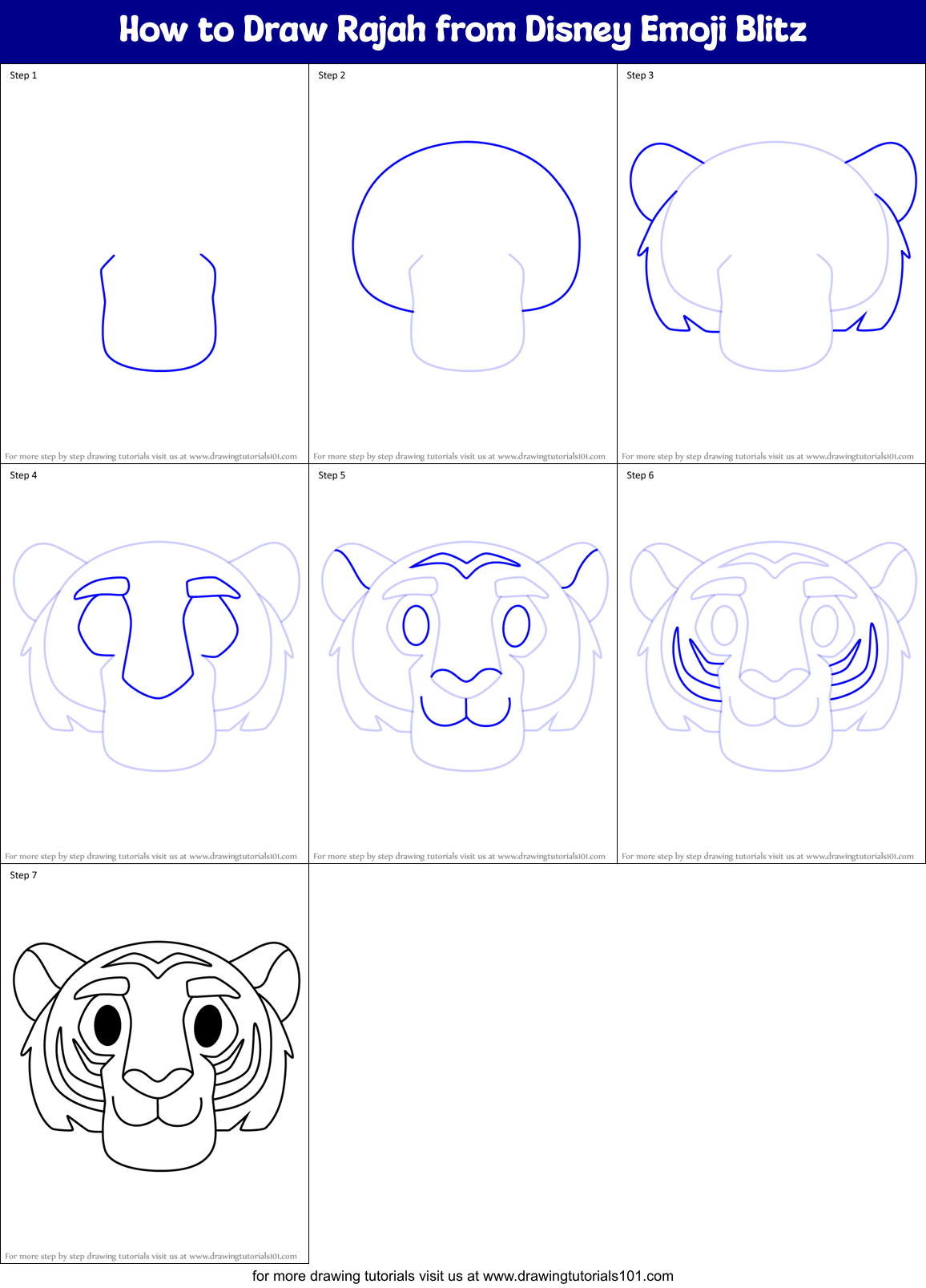 How to Draw Rajah from Disney Emoji Blitz Printable Step by Step