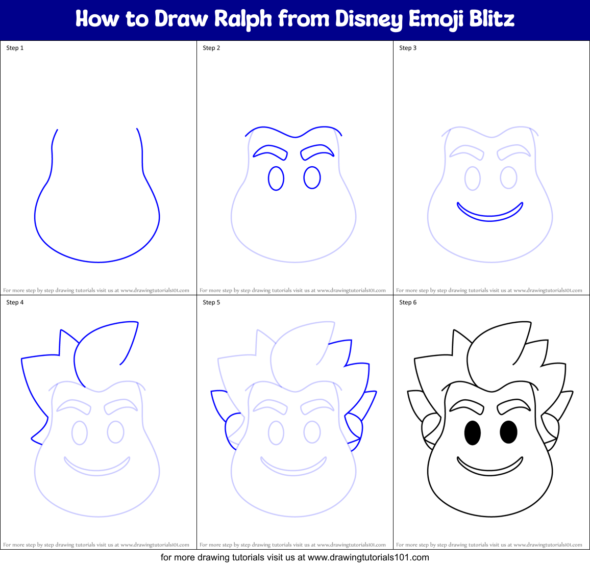 How to Draw Ralph from Disney Emoji Blitz Printable Step by Step